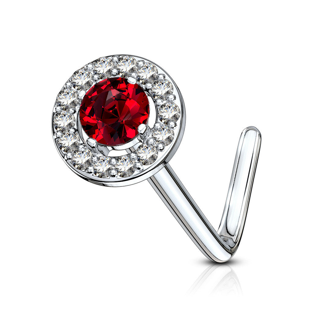 1pc Double Tier CZ Gem L-Bend 20g Nose Ring Stud Screw 316L Surgical Steel