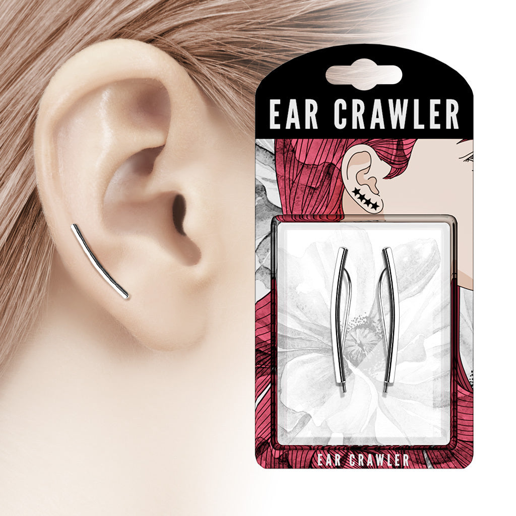 PAIR of Curved Square Bar Ear Crawler / Climber 20g Earrings - choose color