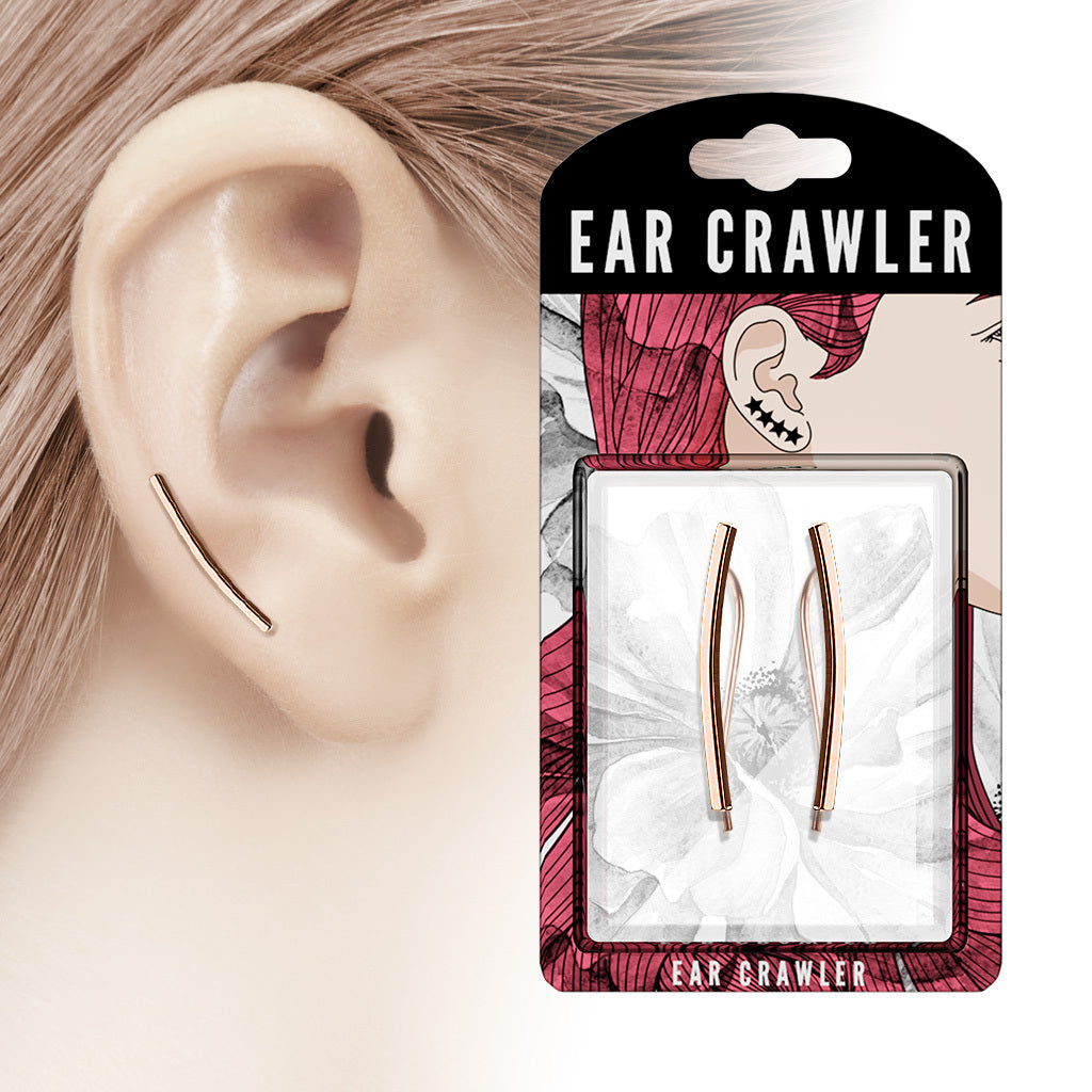 PAIR of Curved Square Bar Ear Crawler / Climber 20g Earrings - choose color