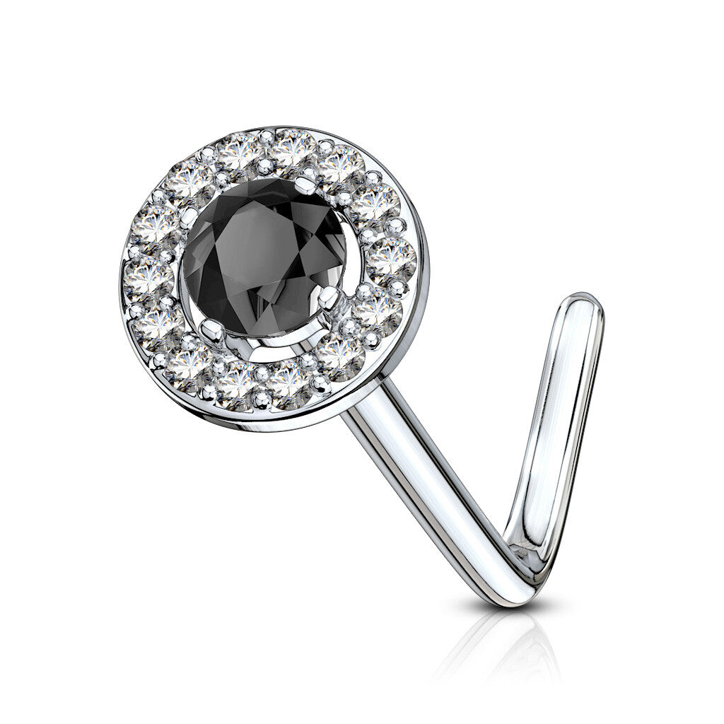 1pc Double Tier CZ Gem L-Bend 20g Nose Ring Stud Screw 316L Surgical Steel
