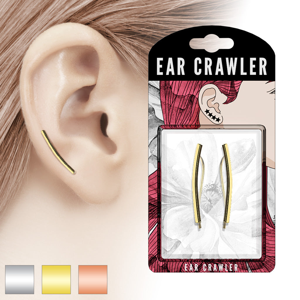 PAIR of Curved Square Bar Ear Crawler / Climber 20g Earrings - choose color