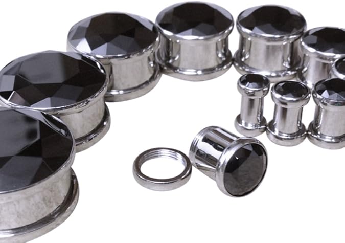 Large Black CZ Gem Plugs - PAIR