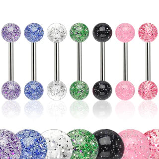 7 PAIR Value Pack Ultra Glitter Balls Nipple Barbells Rings Shields 14g 5/8"