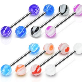 8 PAIR Value Pack UV Marble Balls Nipple Barbells Rings Shields 14g 5/8"