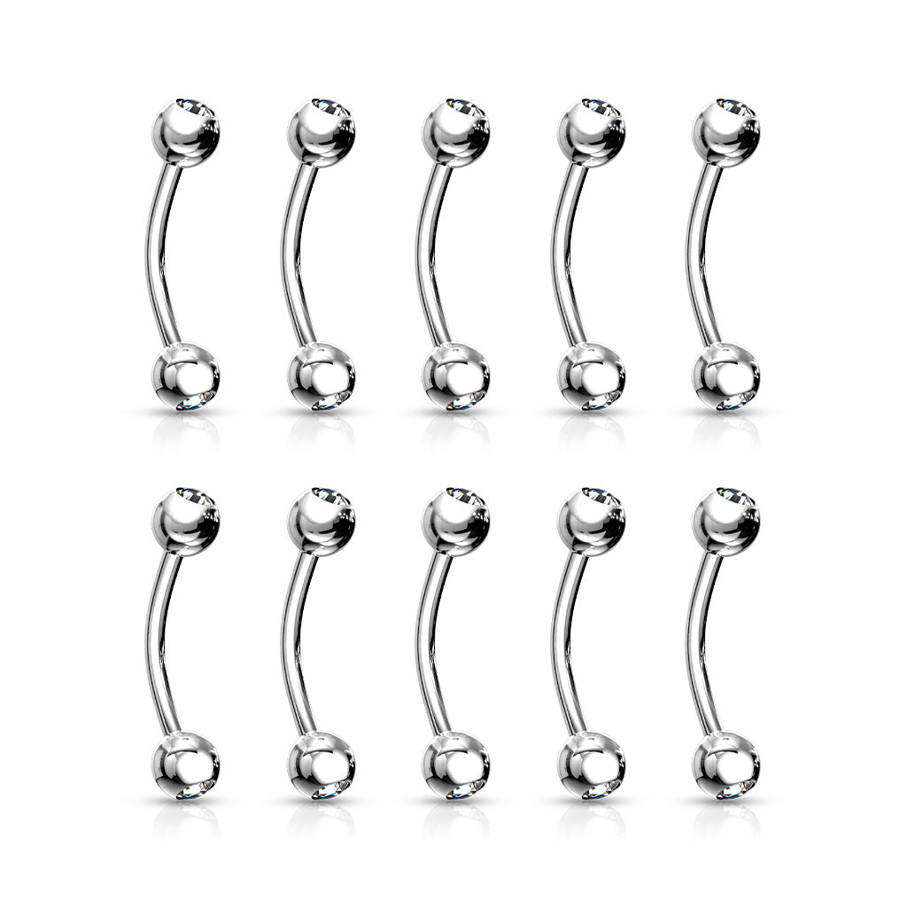 10pcs Double Clear Gem 16g Curved Eyebrow Rings