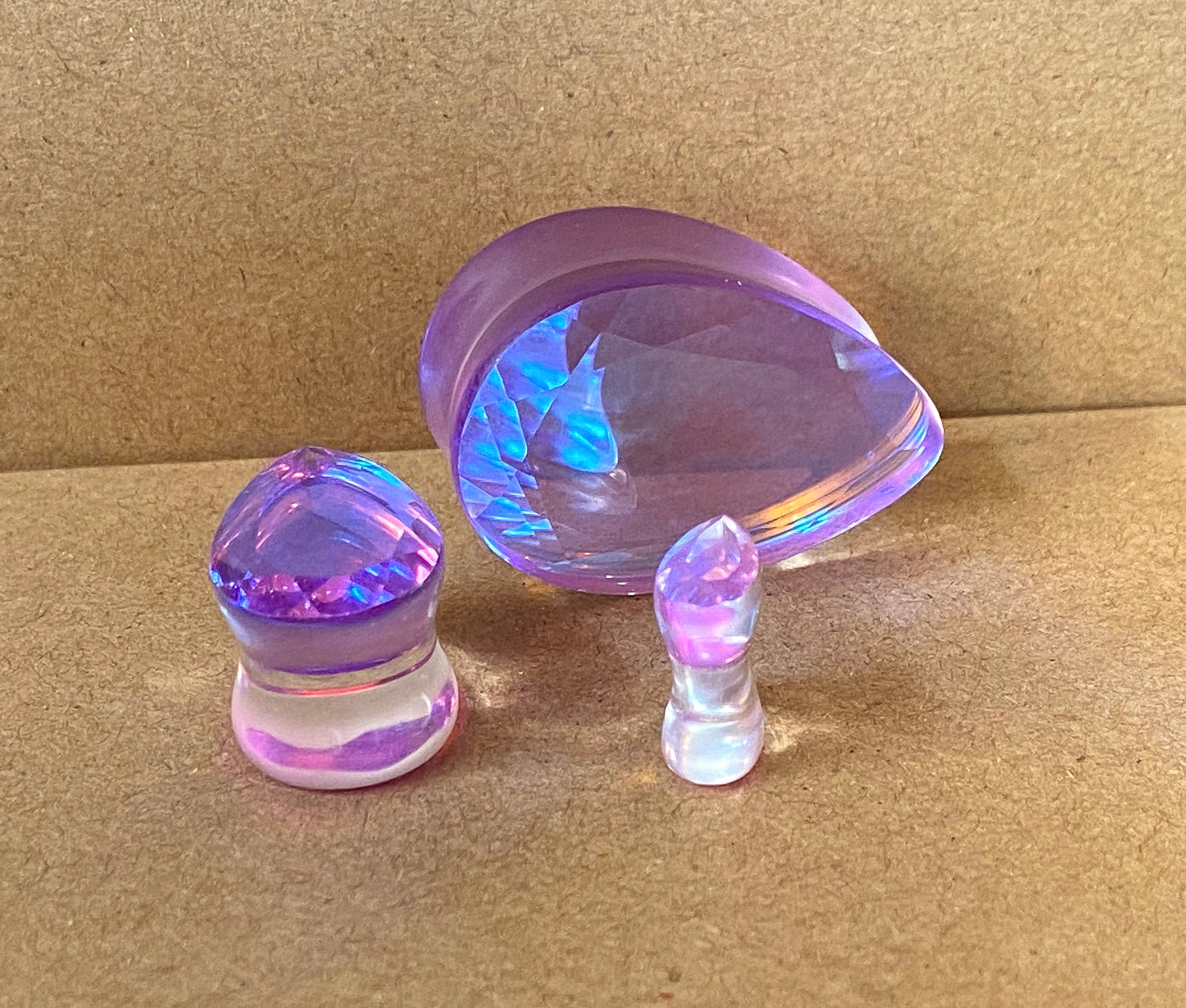 PAIR Iridescent Faceted Mermaid Glass Teardrop Plugs Tunnels Gauges Tear Drop