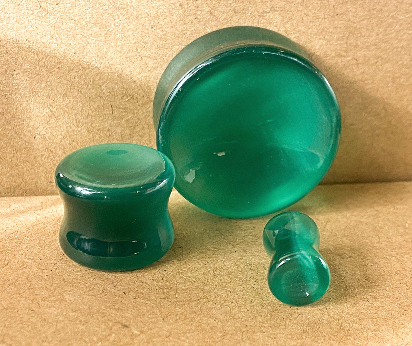 PAIR Concave Deep Green Cat Eye Stone Plugs Double Flare