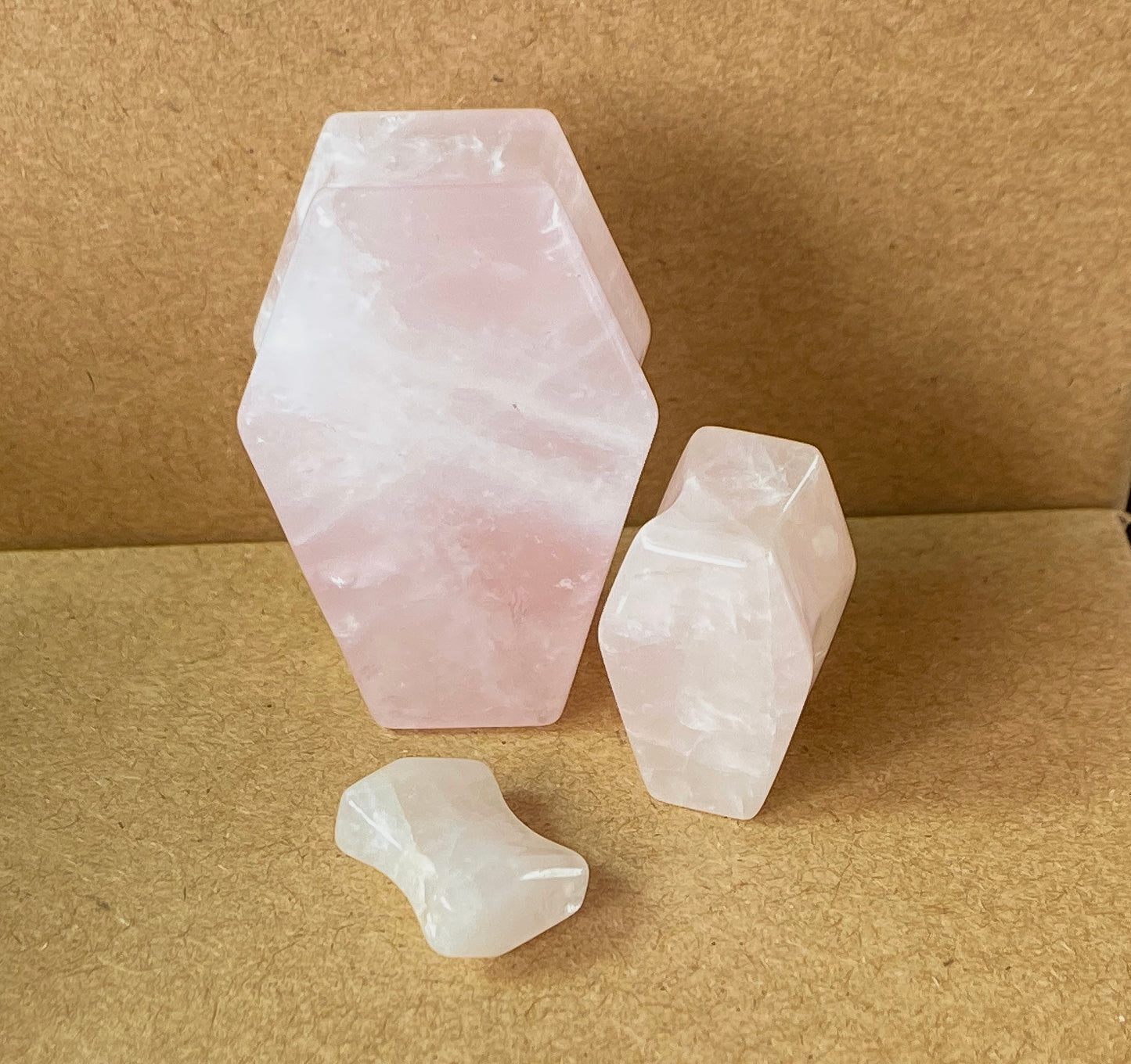 PAIR Rose Quartz Organic Stone Double Flare Coffin Shaped Plugs