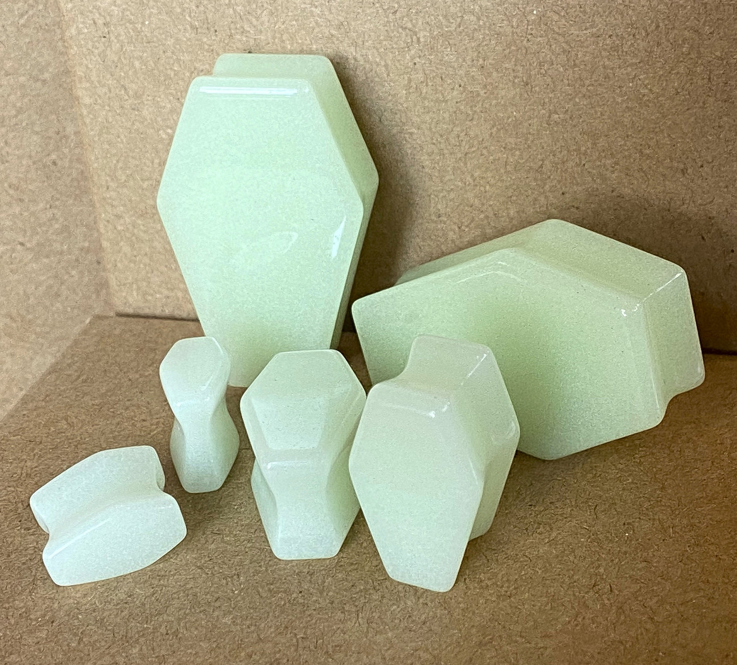 PAIR Glow in the Dark Stone Coffin Shaped Double Flare Plugs Gauges