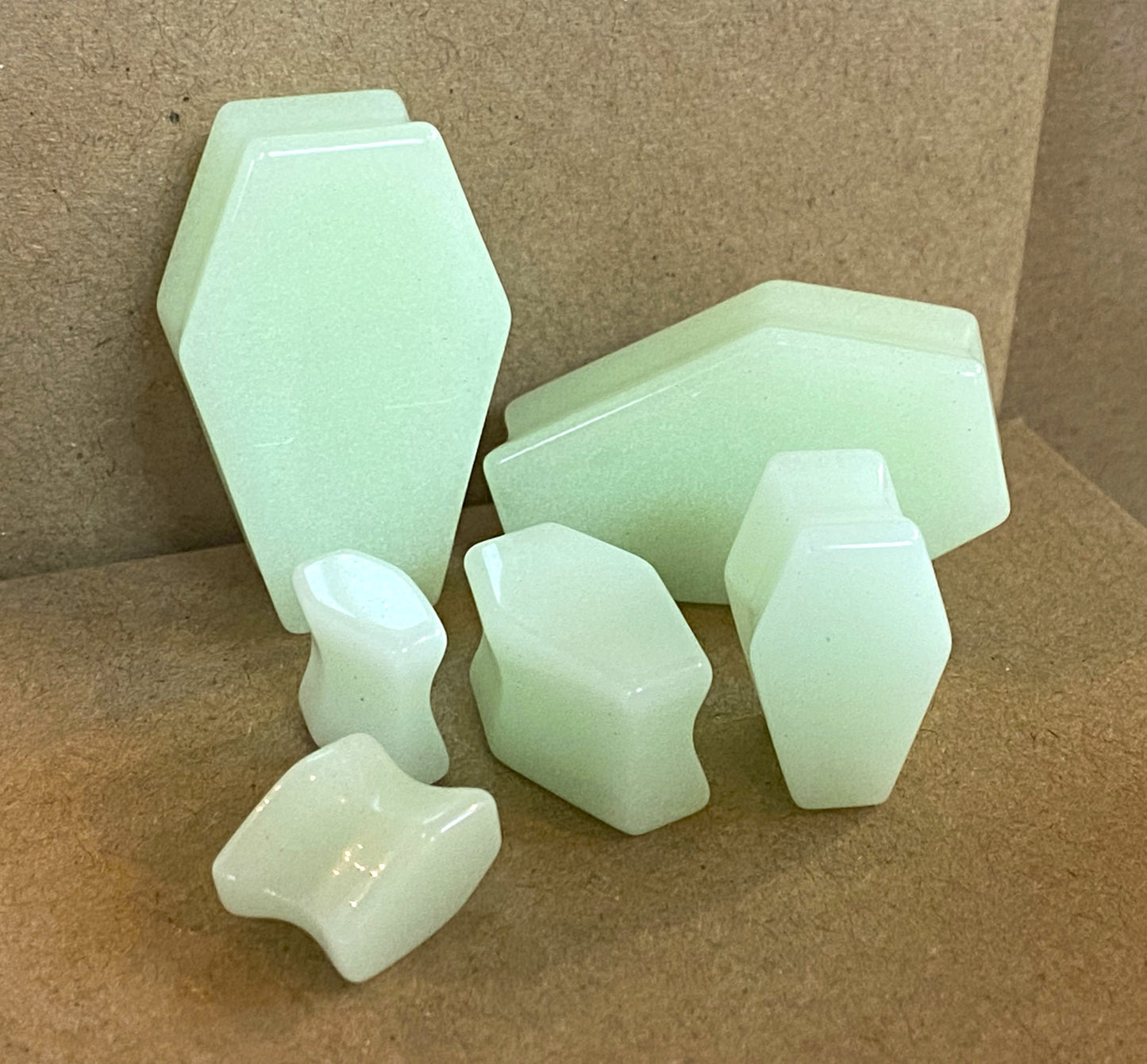 PAIR Glow in the Dark Stone Coffin Shaped Double Flare Plugs Gauges