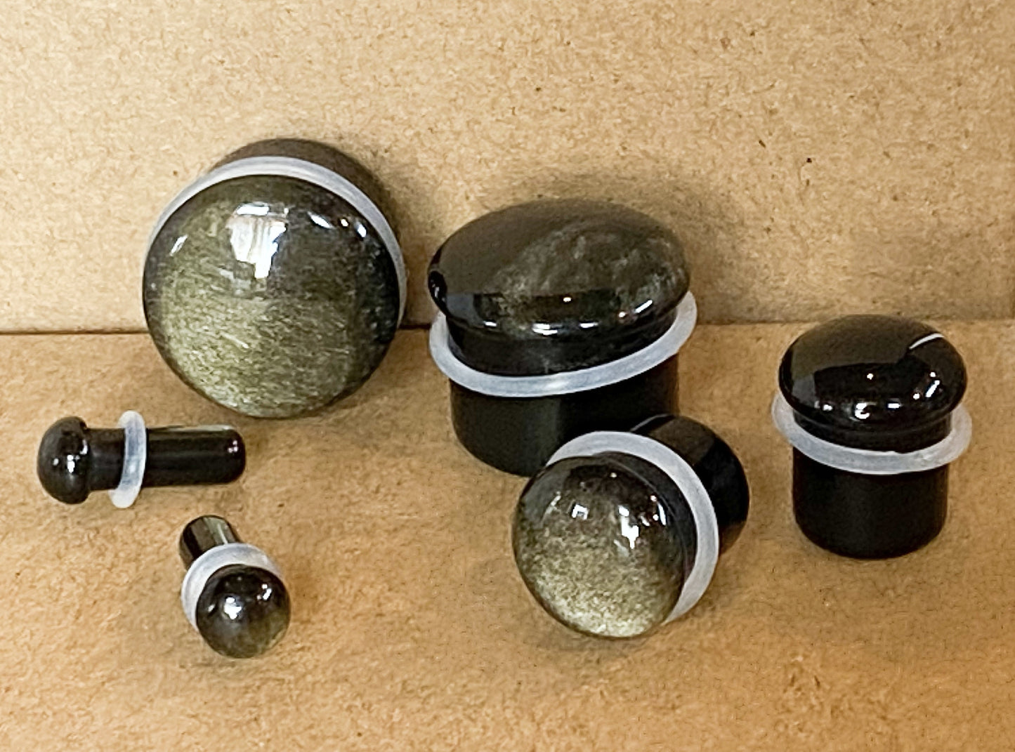 PAIR Golden Obsidian Stone Single Flare Plugs Organic Gauges Body Jewelry