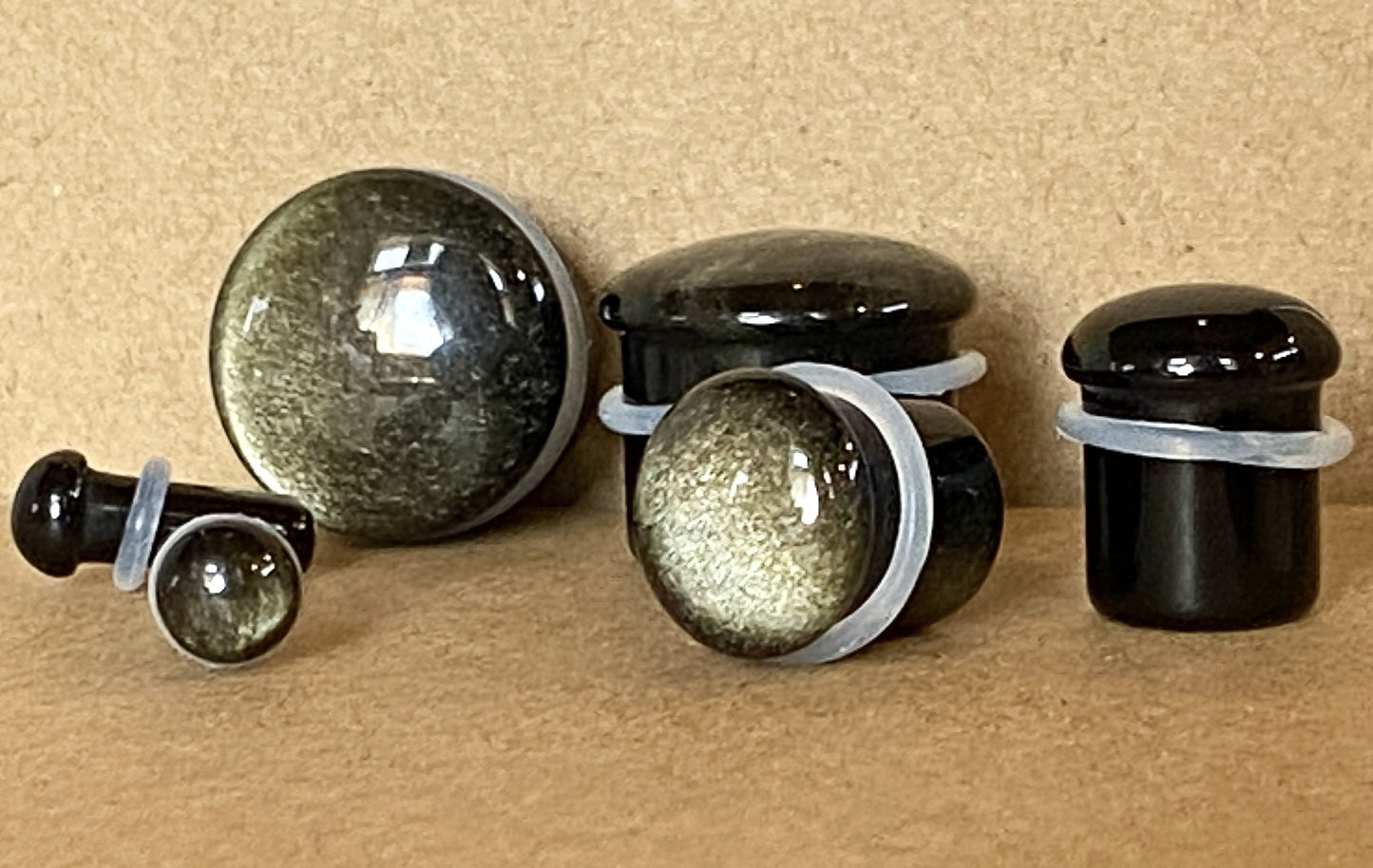PAIR Golden Obsidian Stone Single Flare Plugs Organic Gauges Body Jewelry