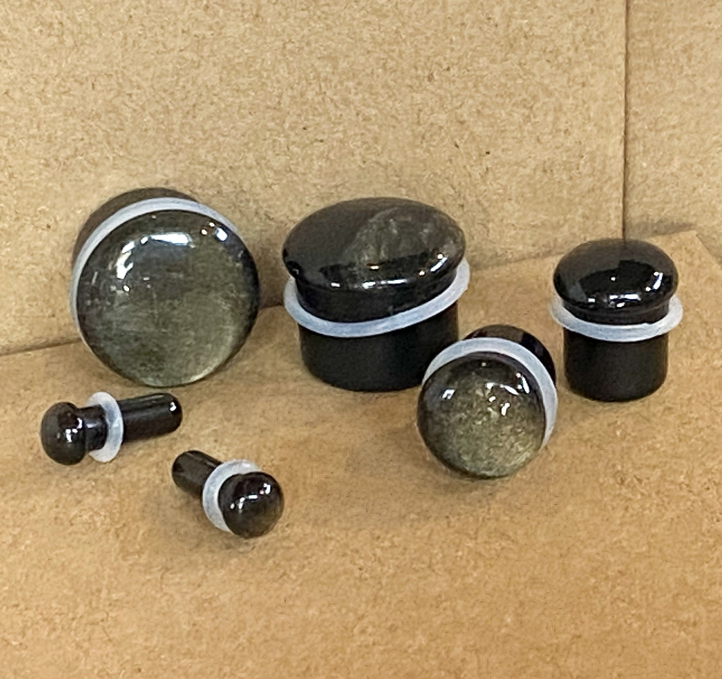 PAIR Golden Obsidian Stone Single Flare Plugs Organic Gauges Body Jewelry