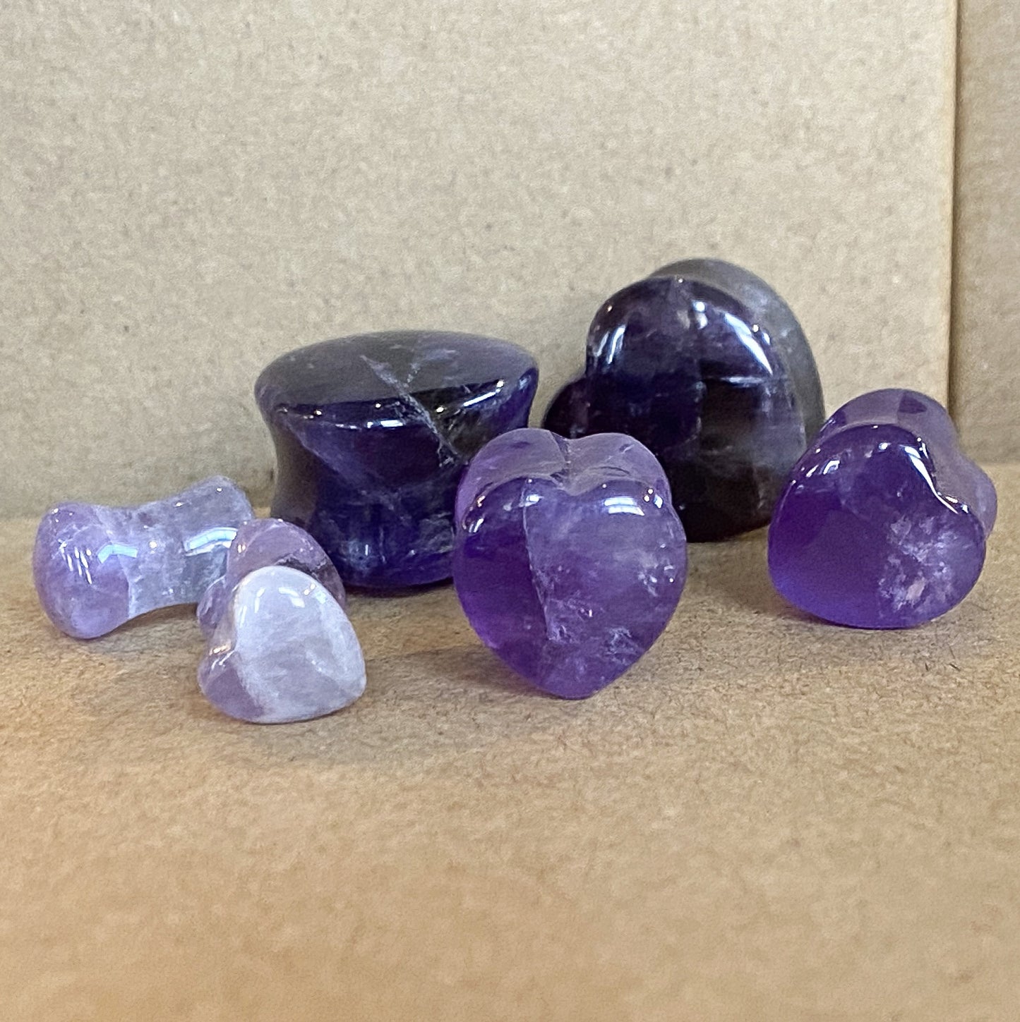 PAIR Heart Shaped Amethyst Stone Plugs Gauges Amythest Tunnels Body Jewelry