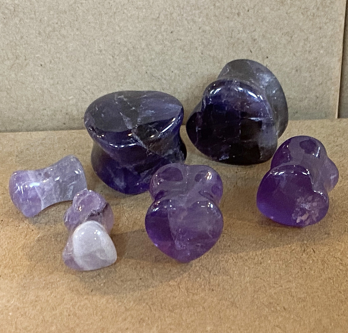 PAIR Heart Shaped Amethyst Stone Plugs Gauges Amythest Tunnels Body Jewelry