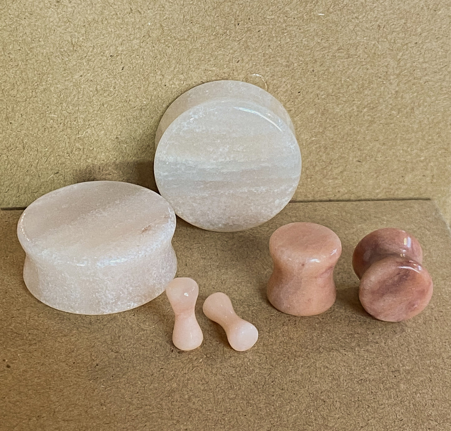PAIR Natural Peach Semi-Precious Stone Double Flare Plugs Organic Earlets Gauges