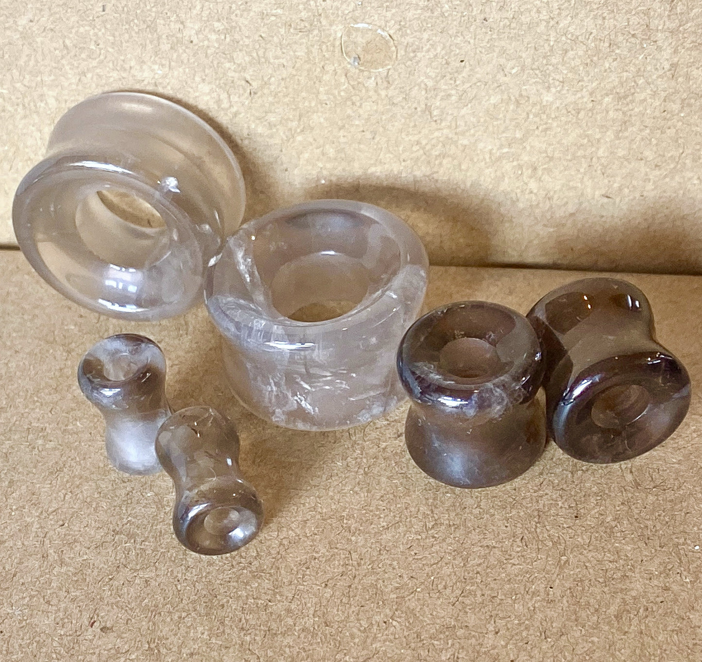 PAIR Smoky Quartz Stone Tunnels Organic Gauges Plugs Body Jewelry