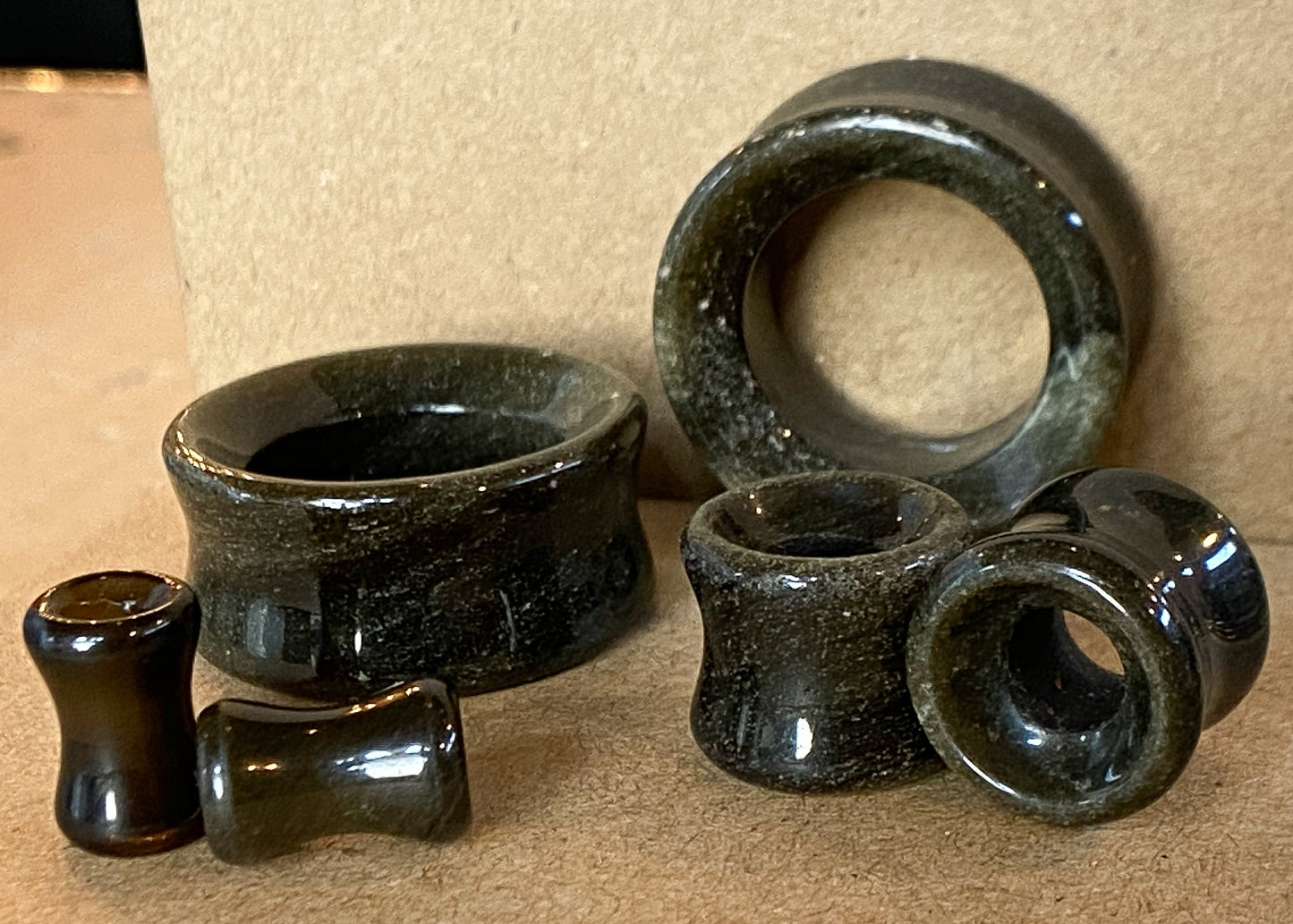 PAIR Golden Obsidian Natural Stone Double Flare Tunnels Plugs Organic Earlets Gauges