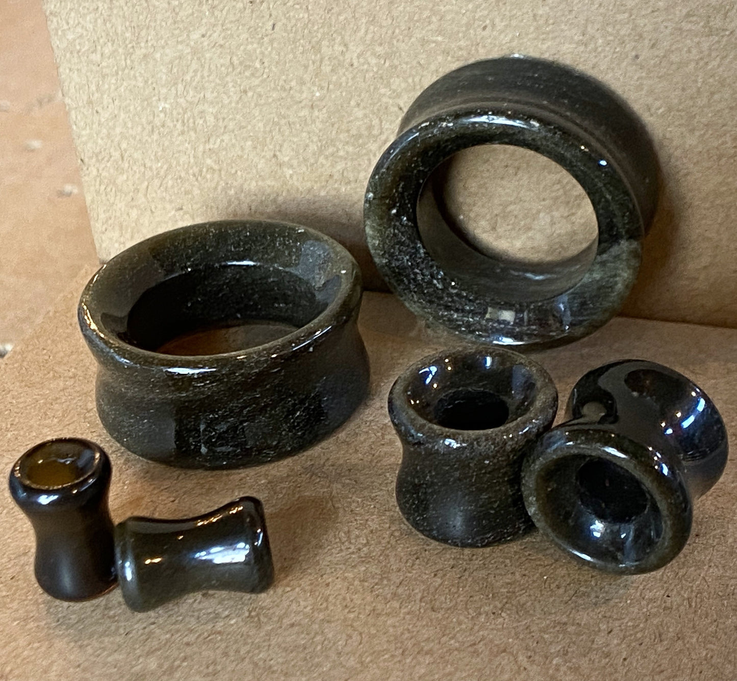 PAIR Golden Obsidian Natural Stone Double Flare Tunnels Plugs Organic Earlets Gauges