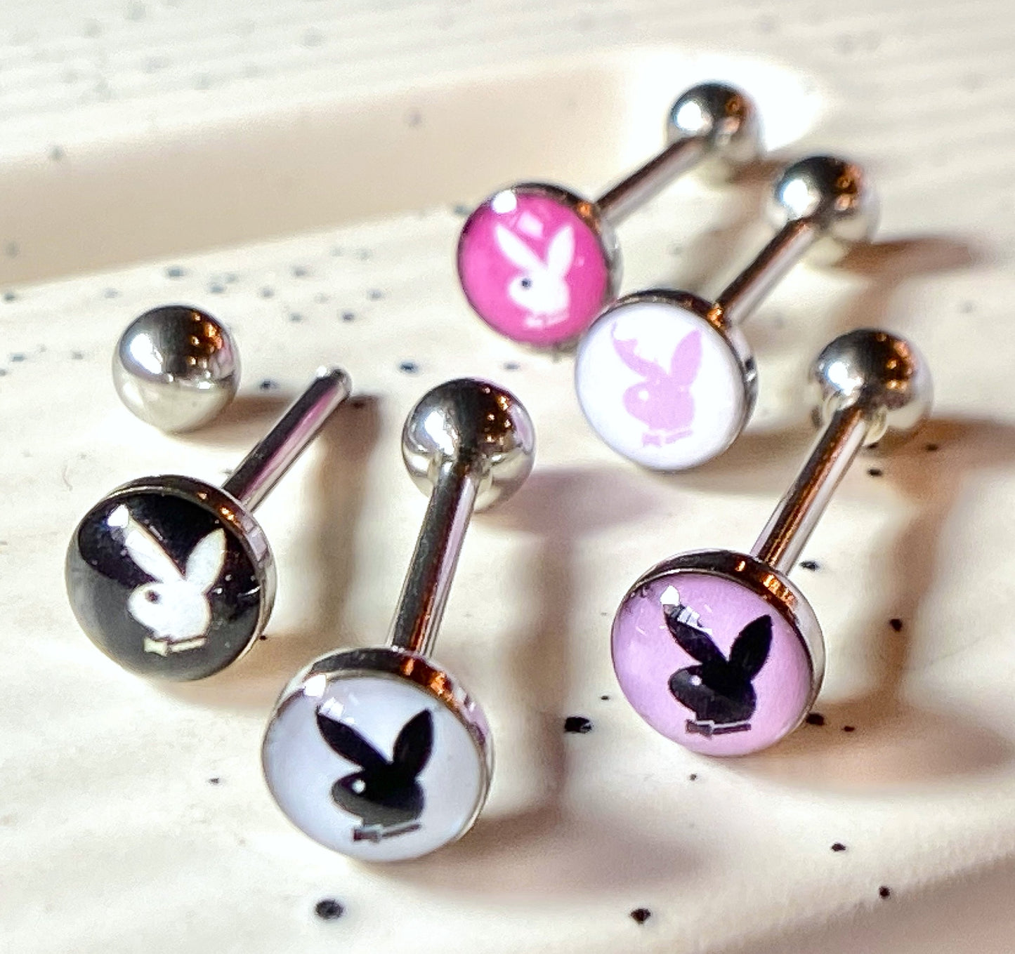 5pcs Playboy Bunny Logo Tongue Rings