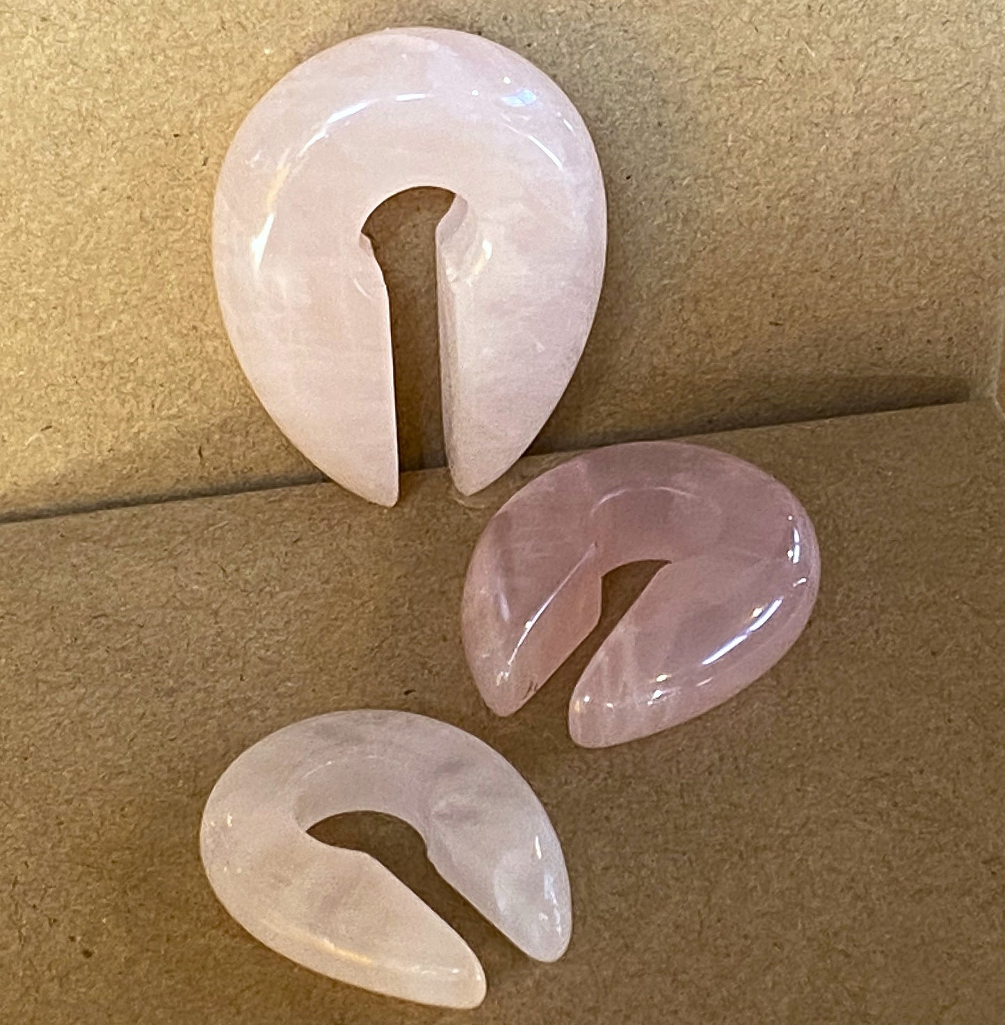 PAIR Rose Quartz Stone Keyhole Hanger Ear Weight Plug