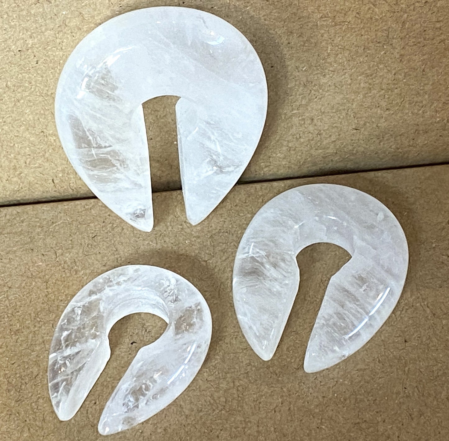 PAIR Clear Quartz Stone Keyhole Hanger Ear Weight Plug Gauge Tunnel