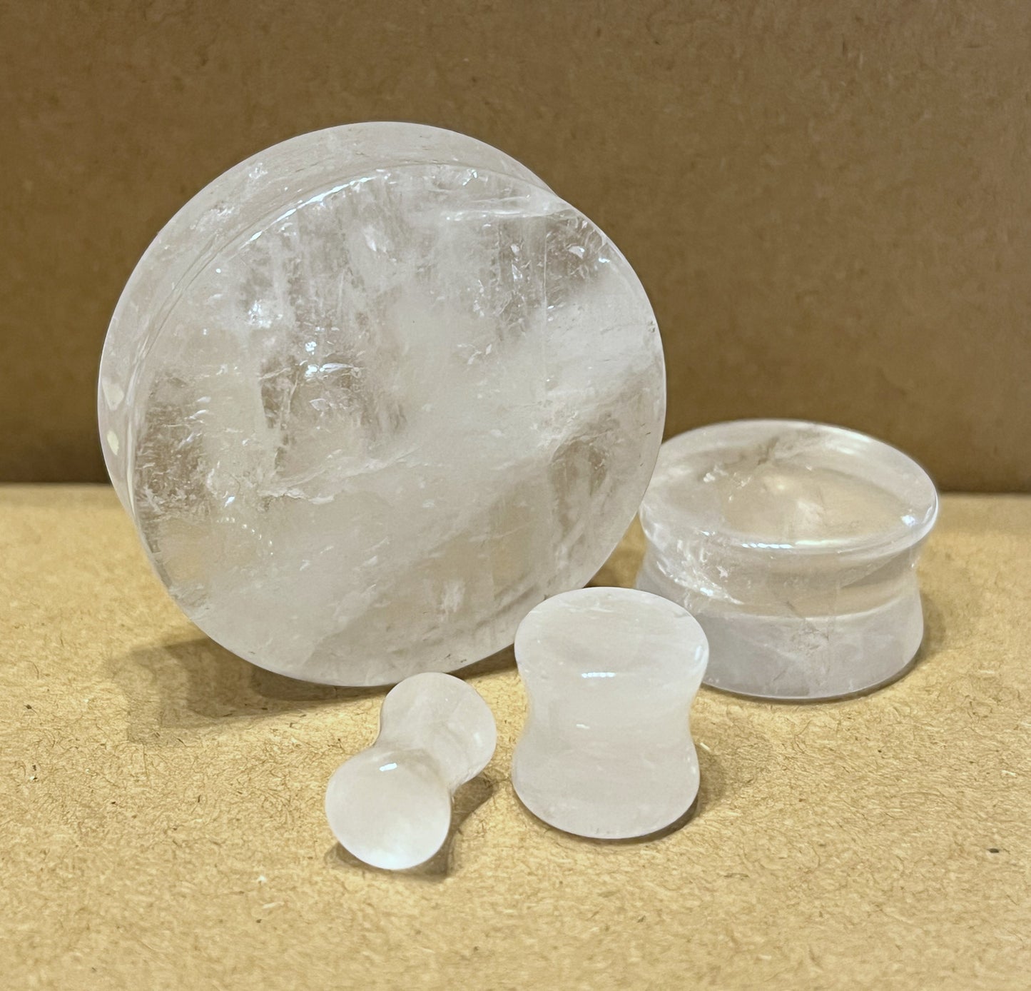 PAIR Clear Quartz Natural Stone Double Flare Plugs