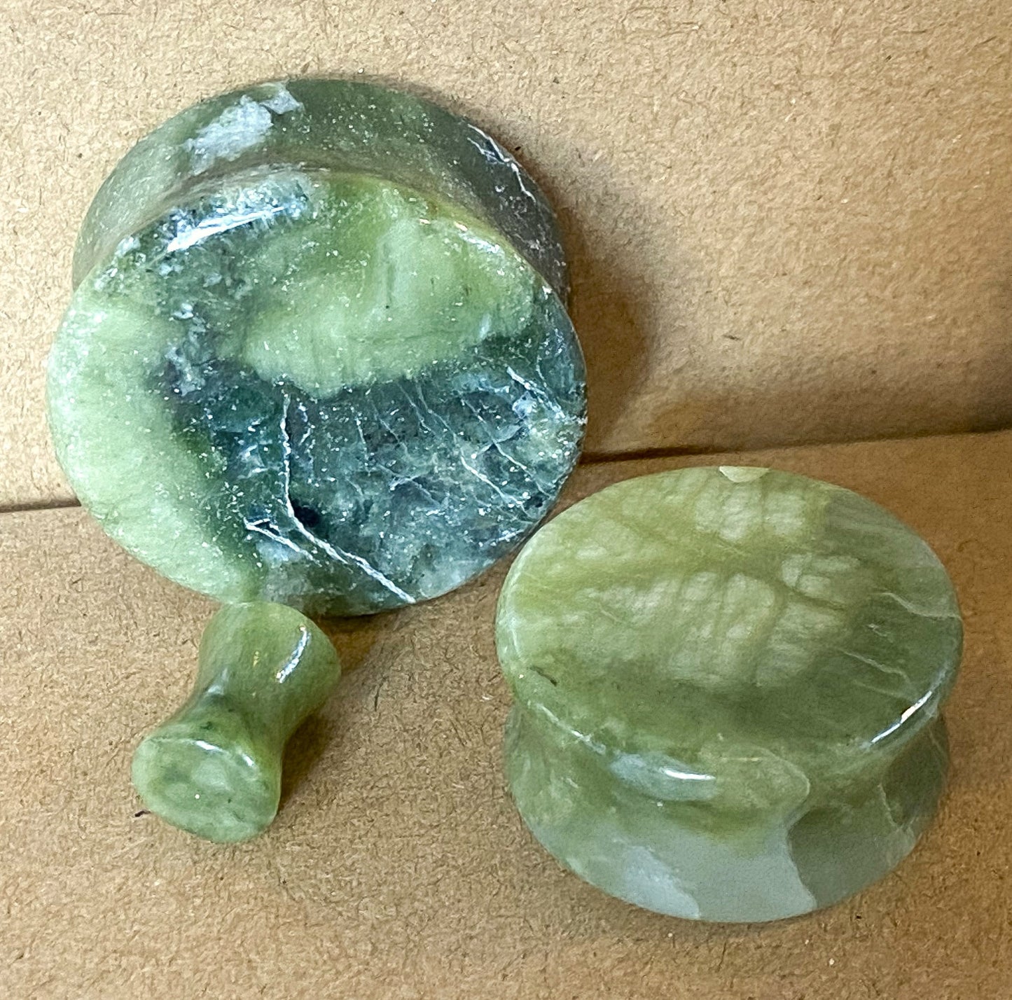 PAIR Natural South Jade Stone Double Flare Plugs