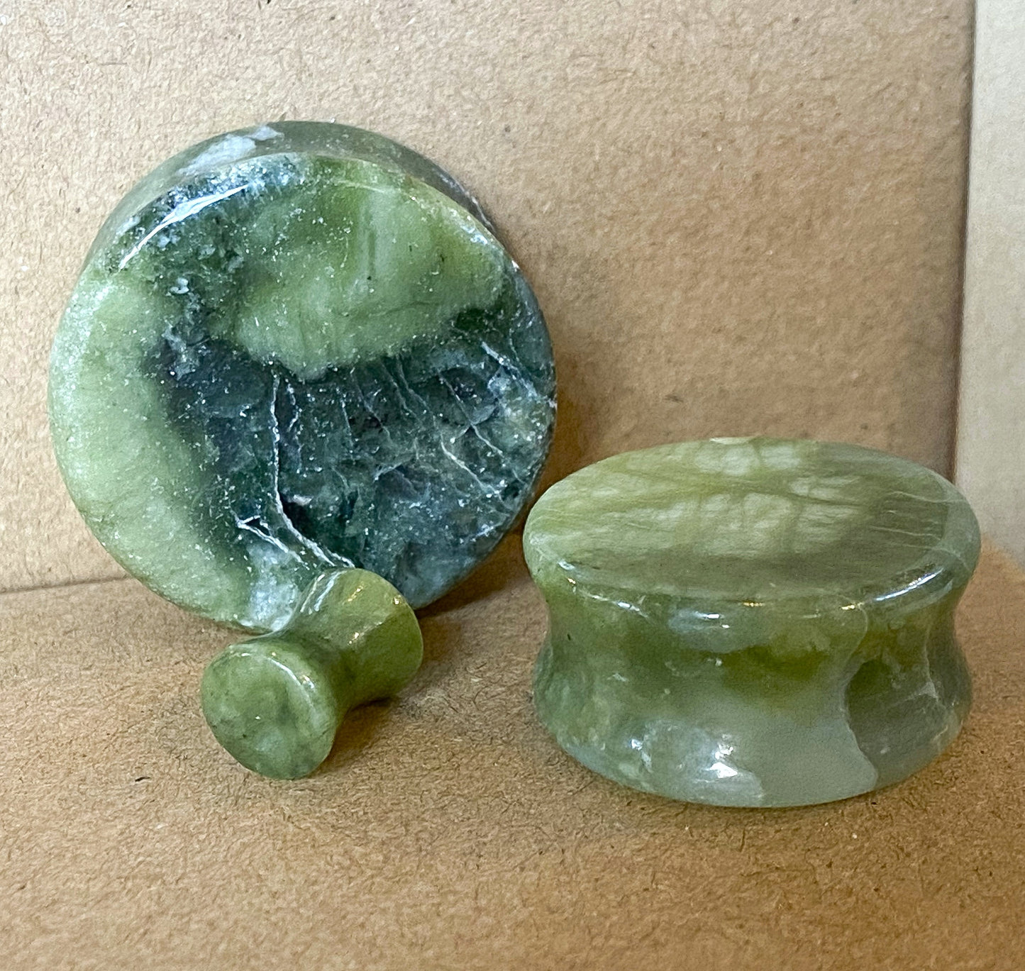 PAIR Natural South Jade Stone Double Flare Plugs