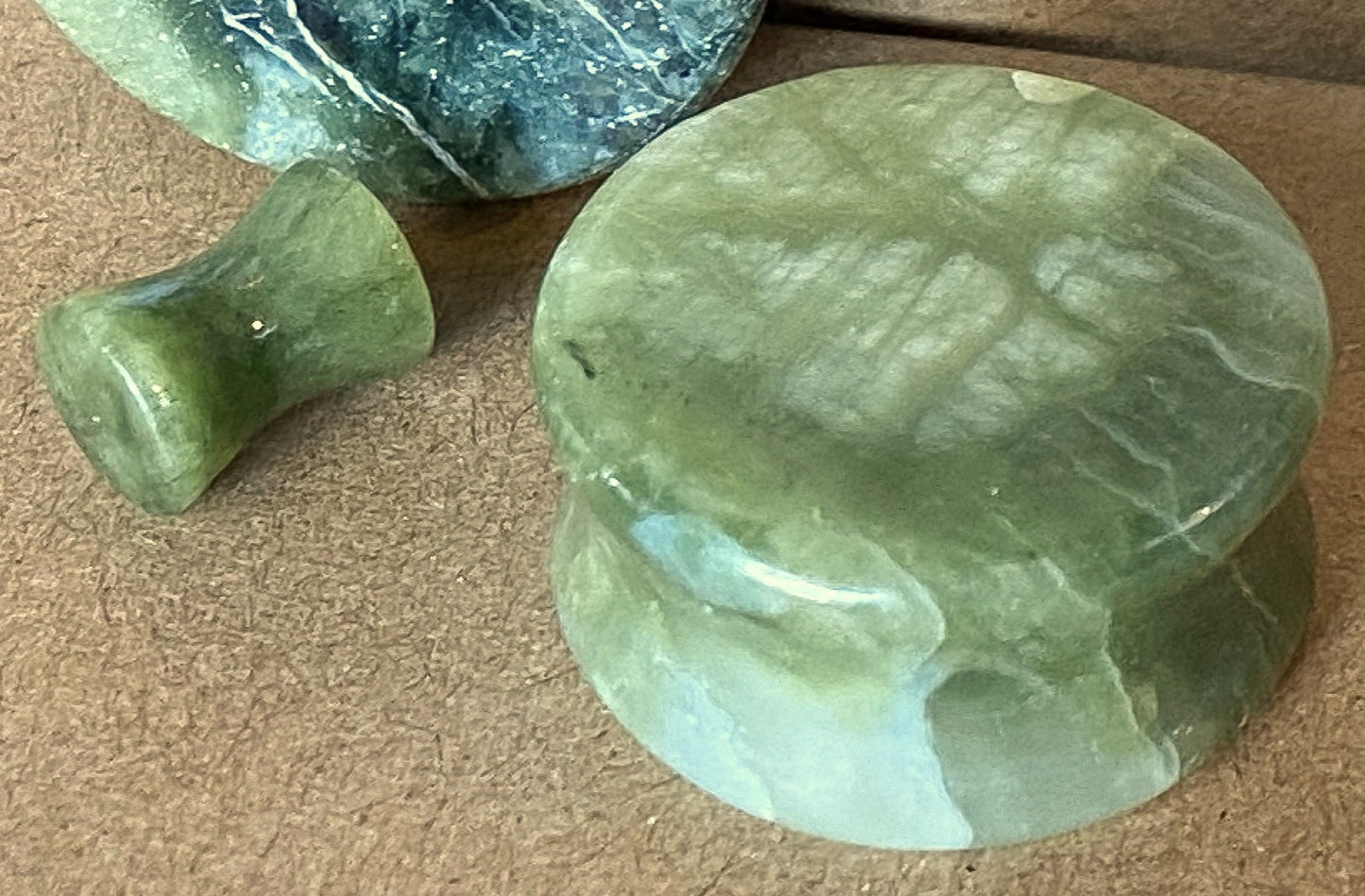 PAIR Natural South Jade Stone Double Flare Plugs