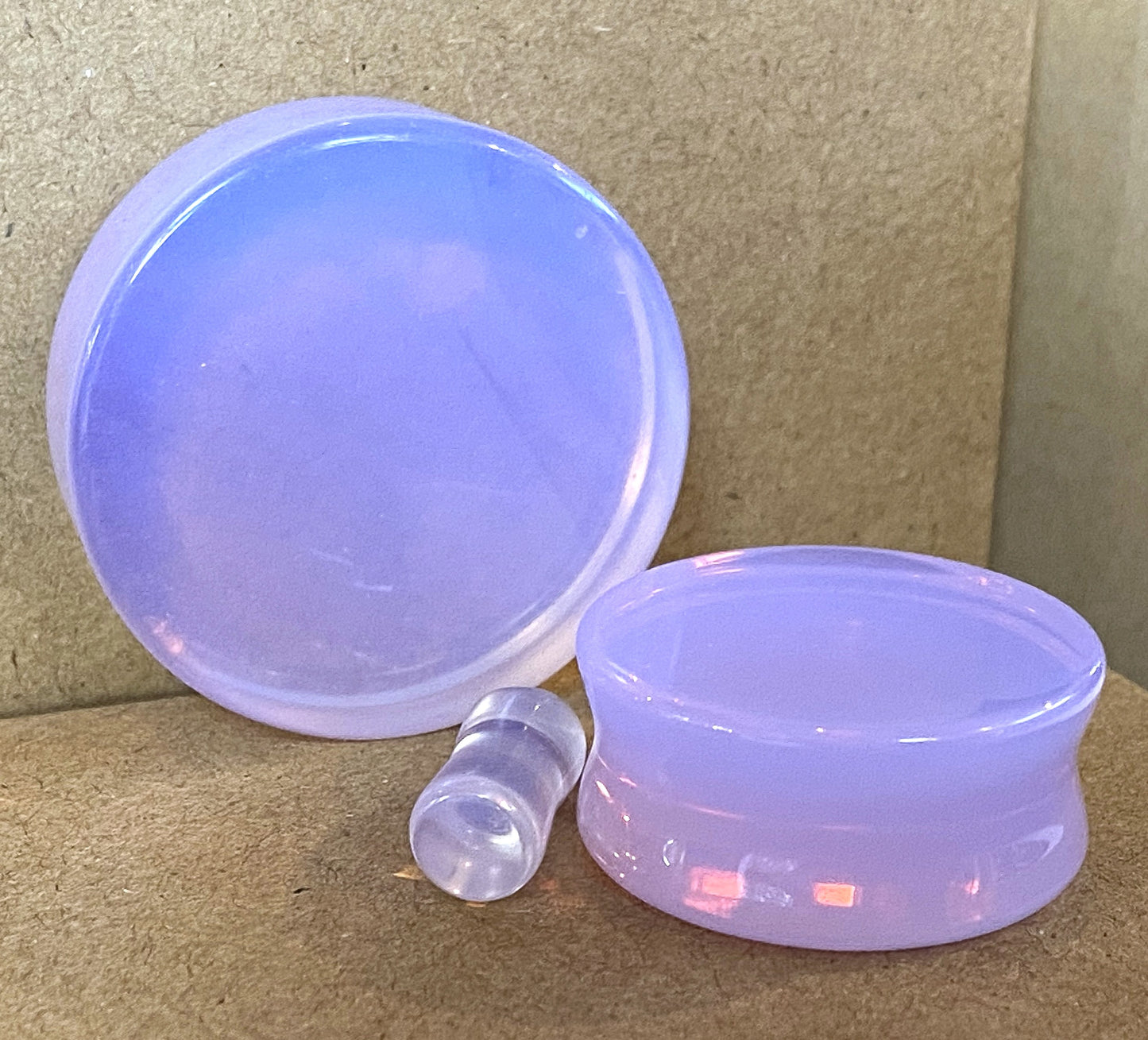PAIR Lavender Opalite Double Flare Plugs Stone Glass