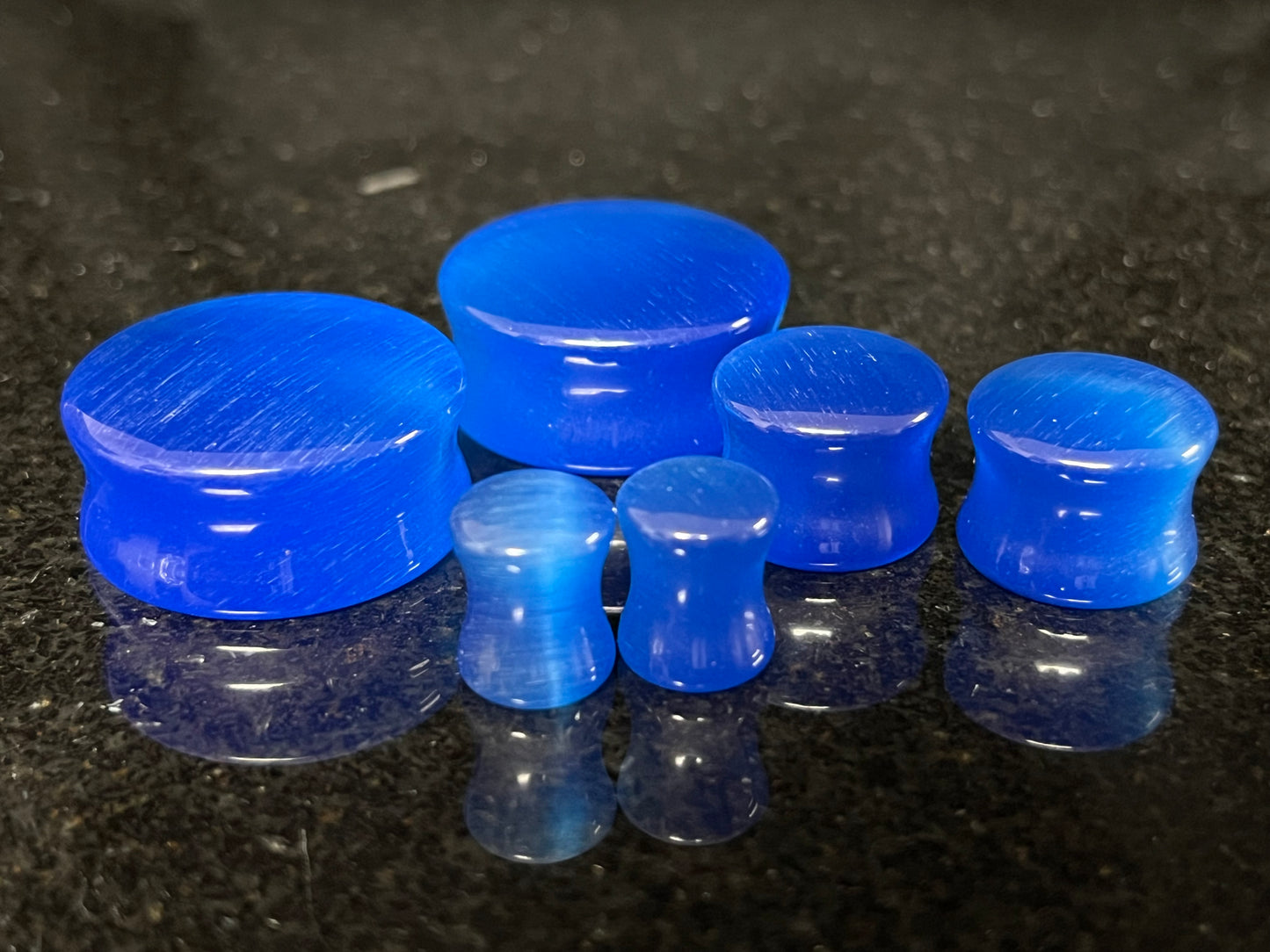 PAIR Blue Cat Eye Stone Double Flare Plugs Tunnels Earlets Gauges Body Jewelry