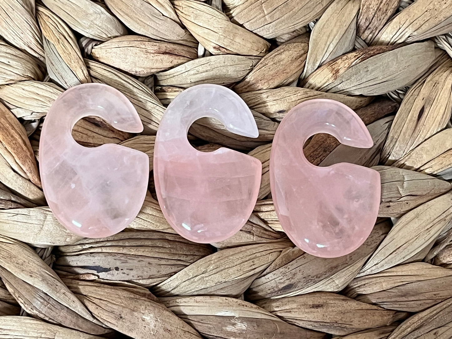 PAIR Rose Quartz Oval Keyhole Hanger Ear Weight Plug Gauges Tunnels Stone