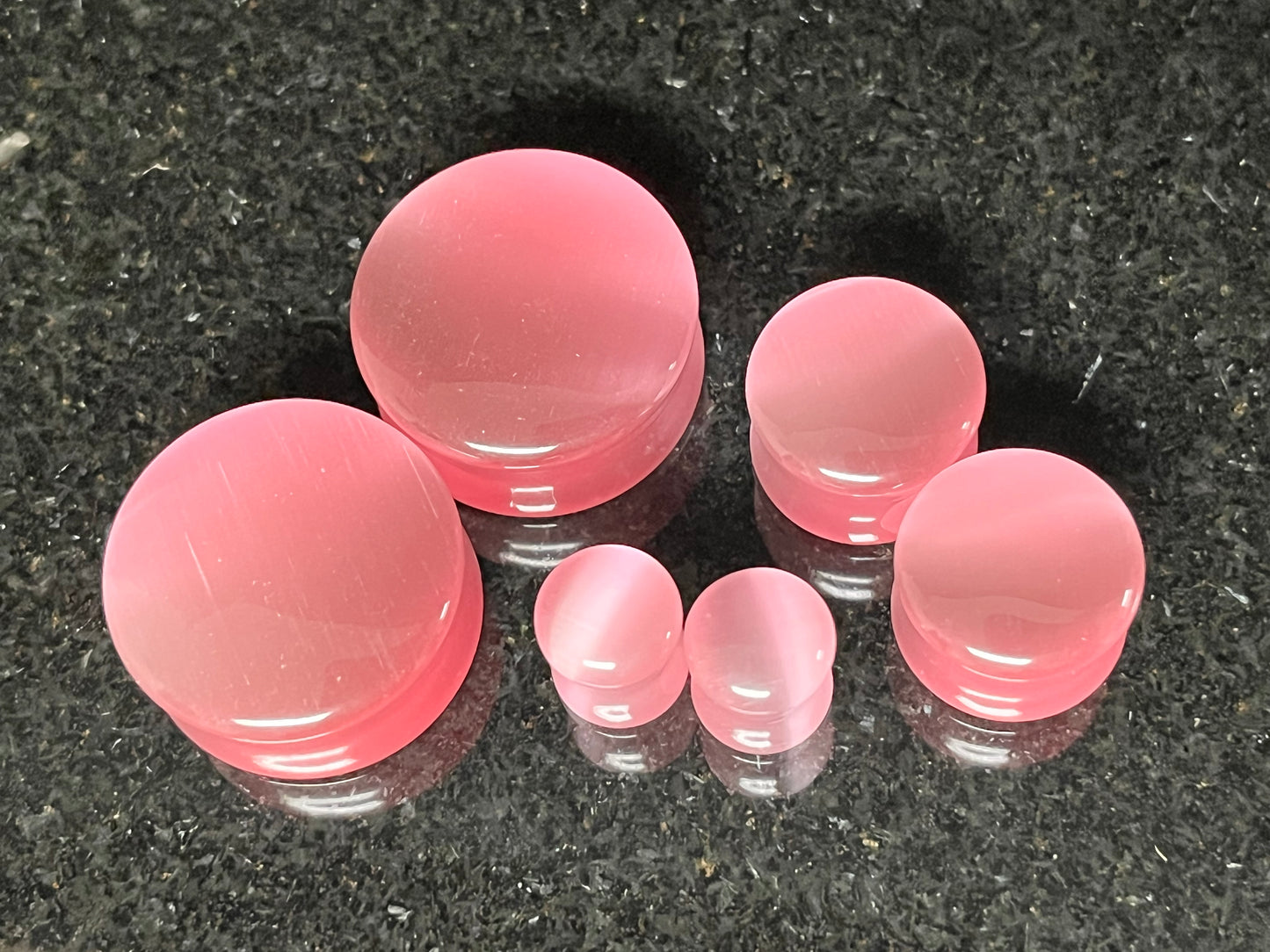 PAIR Pink Cat Eye Stone Double Flare Plugs Tunnels Earlets Gauges Body Jewelry