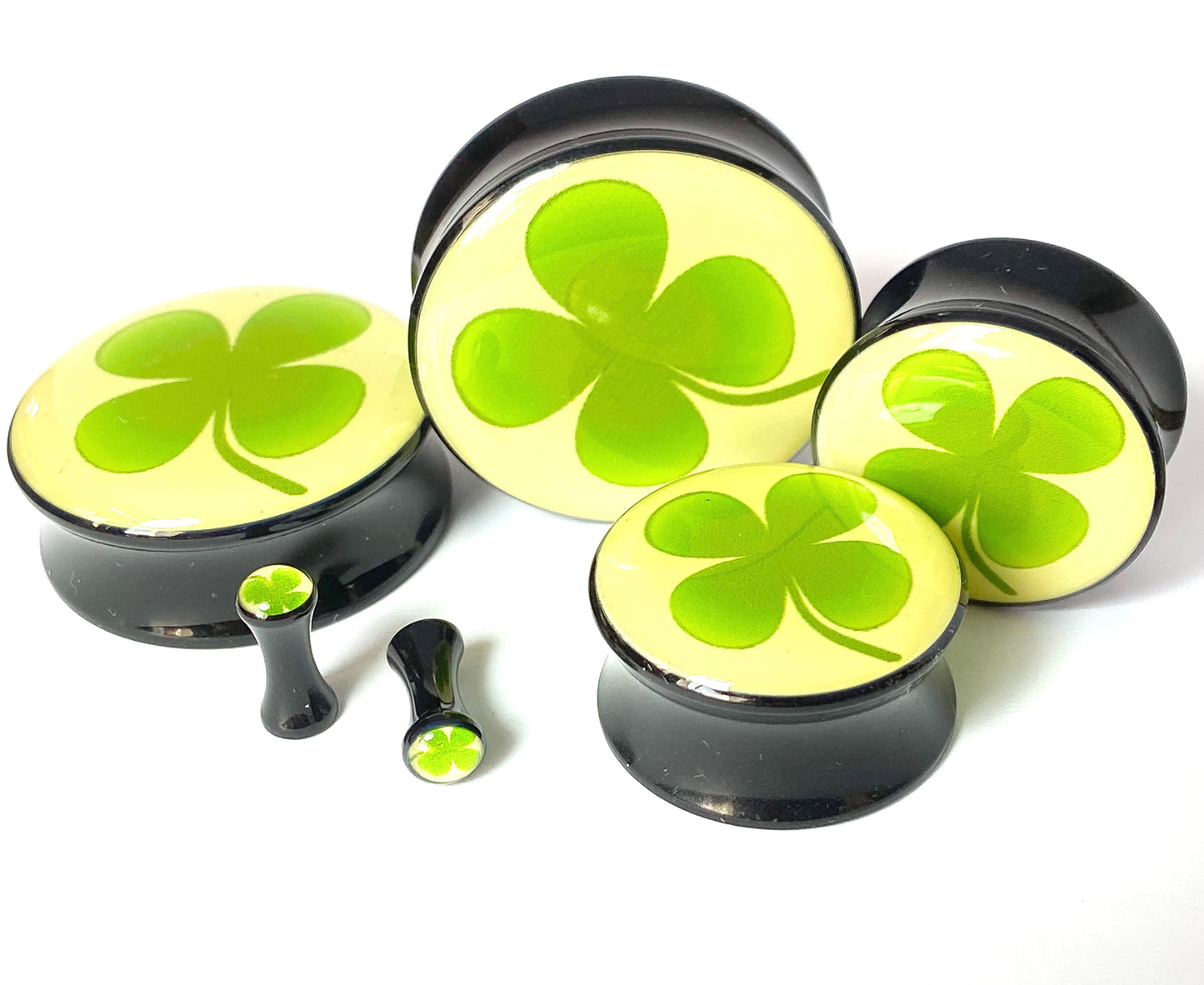 Logo Plugs Lucky Four Leaf Clover Shamrock - PAIR