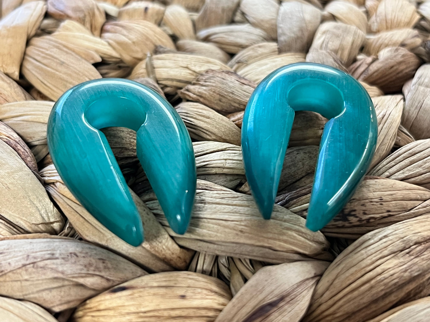 PAIR Teal Cat Eye Keyhole Hanger Ear Weight Plug Gauge Tunnel Stone Gauges