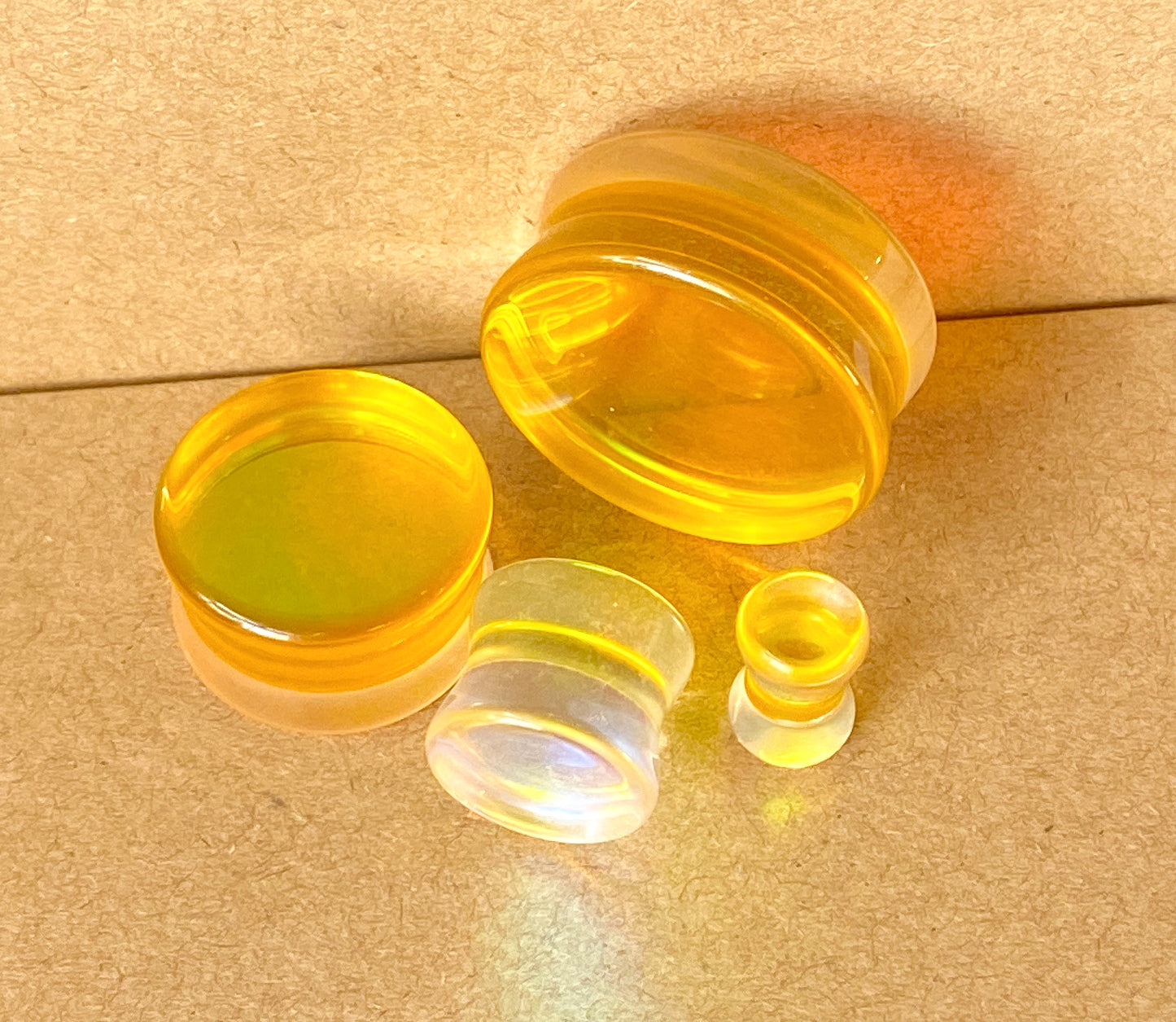 PAIR Yellow Iridescent Glass Double Flare Plugs