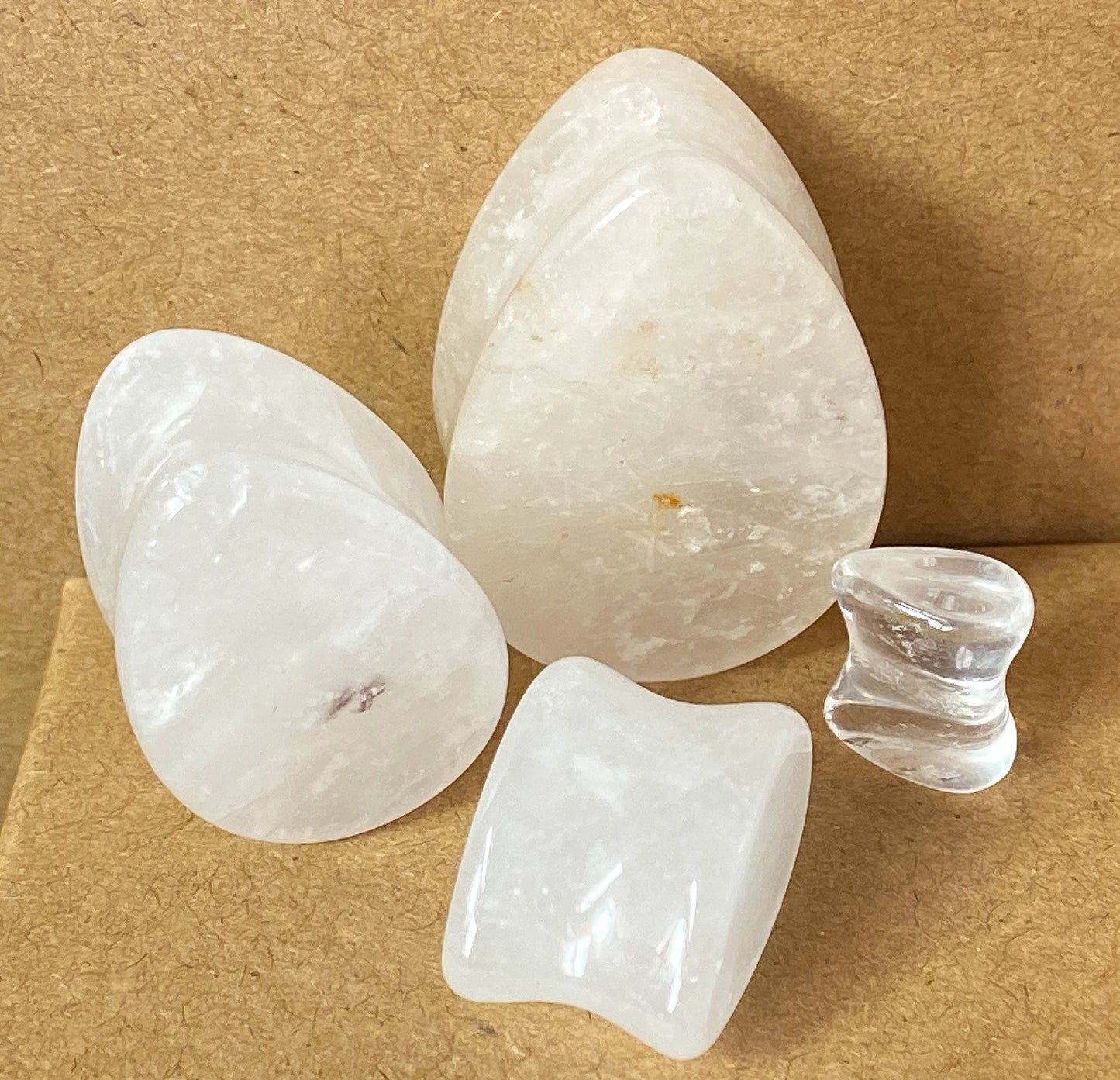 PAIR Clear Quartz Natural Stone Tear Drop Double Flare Plugs Organic Gauges