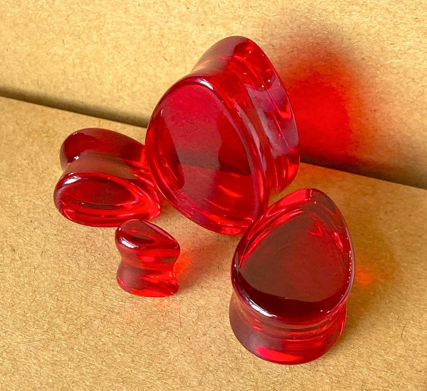 PAIR Tear Drop Red Glass Double Flare Plugs Gauges Tunnels Teardrop Body Jewelry