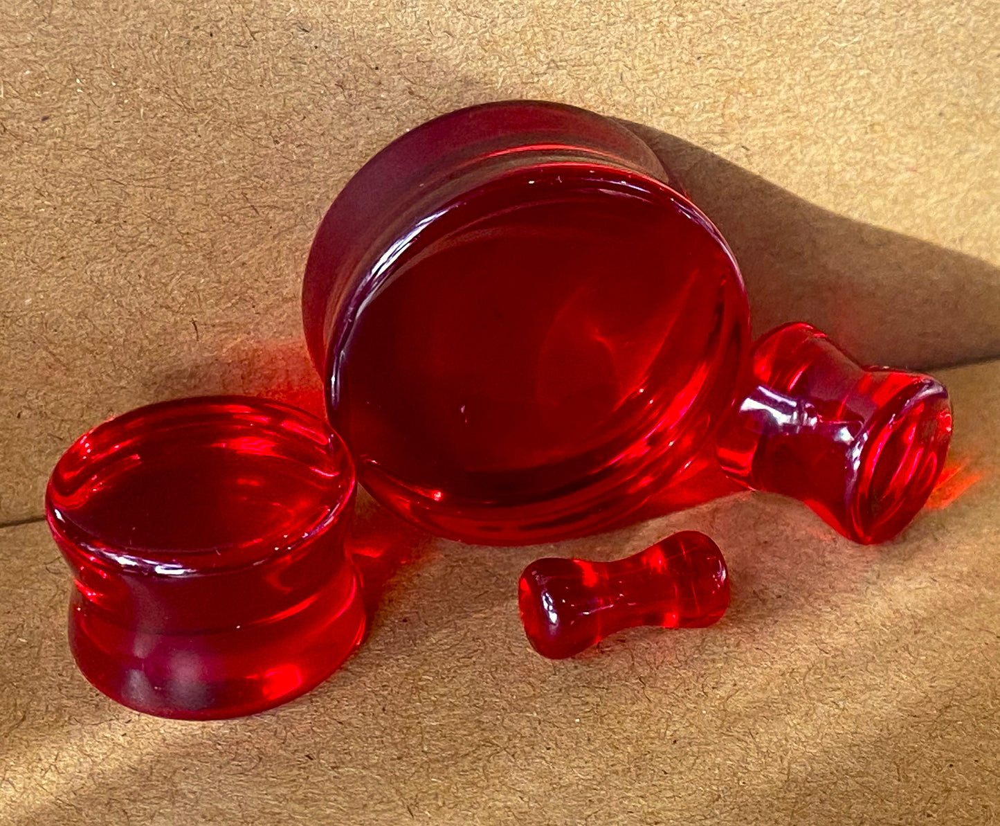 PAIR Red Glass Double Flare Plugs Gauges Tunnels Earlets Body Piercing Jewelry