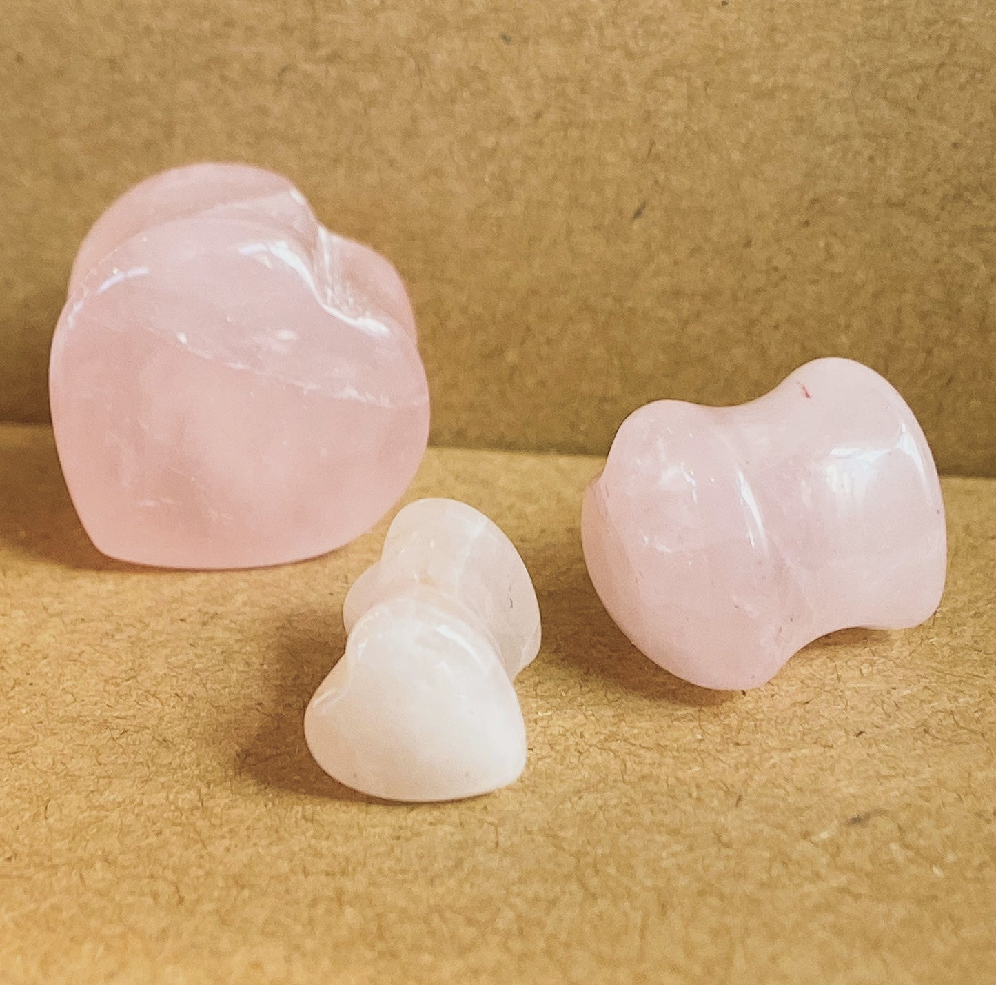 PAIR Heart Shaped Rose Quartz Stone Plugs Gauges Earlets Tunnels