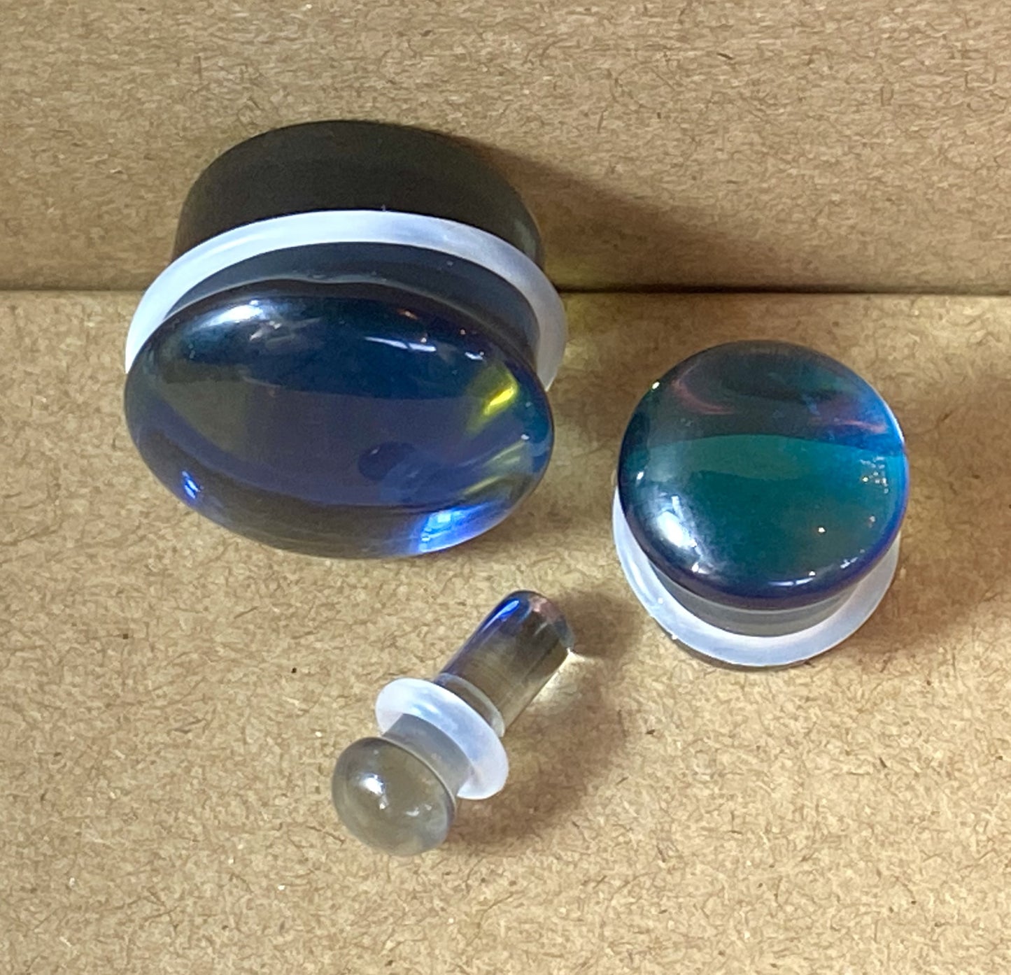 PAIR of Midnight Moonstone Glass Single Flare Plugs Tunnels Gauges