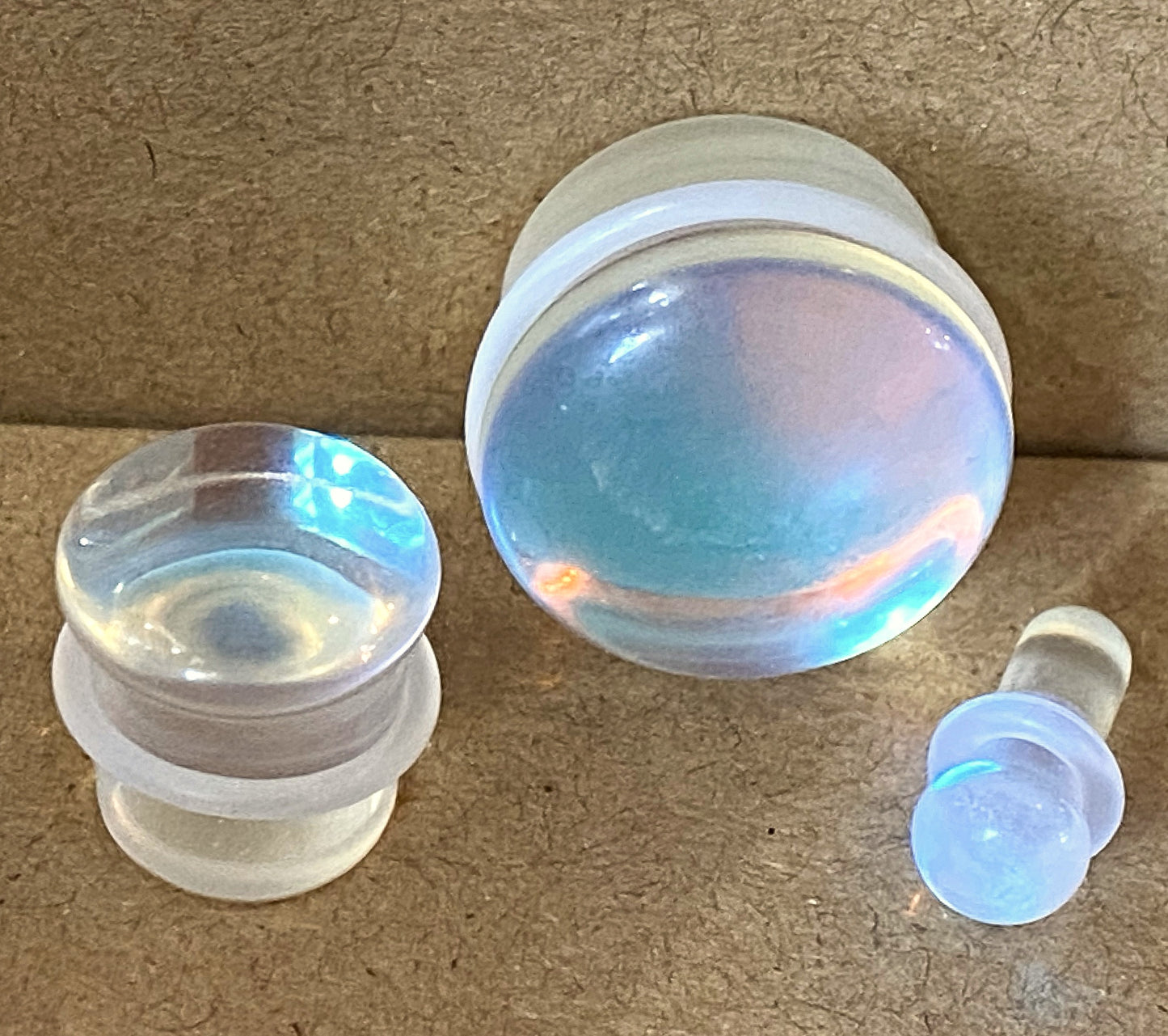 PAIR Luminous Moonstone Glass Single Flare Stone Plugs Gauges Earlets Tunnels