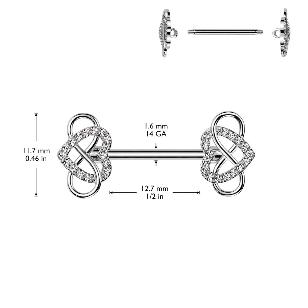 PAIR Infinity Woven Gem Heart Ends Nipple Rings Shields Barbells Body Jewelry