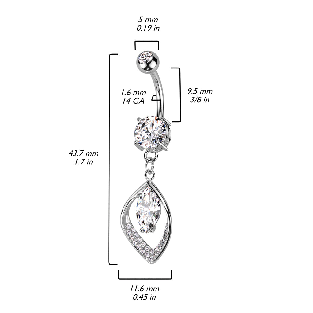 1pc Hollow CZ Gem Paved Leaf Belly Button Ring Pierced Navel Gold Plated Naval
