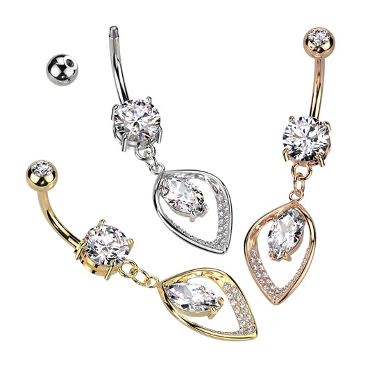1pc Hollow CZ Gem Paved Leaf Belly Button Ring Pierced Navel Gold Plated Naval