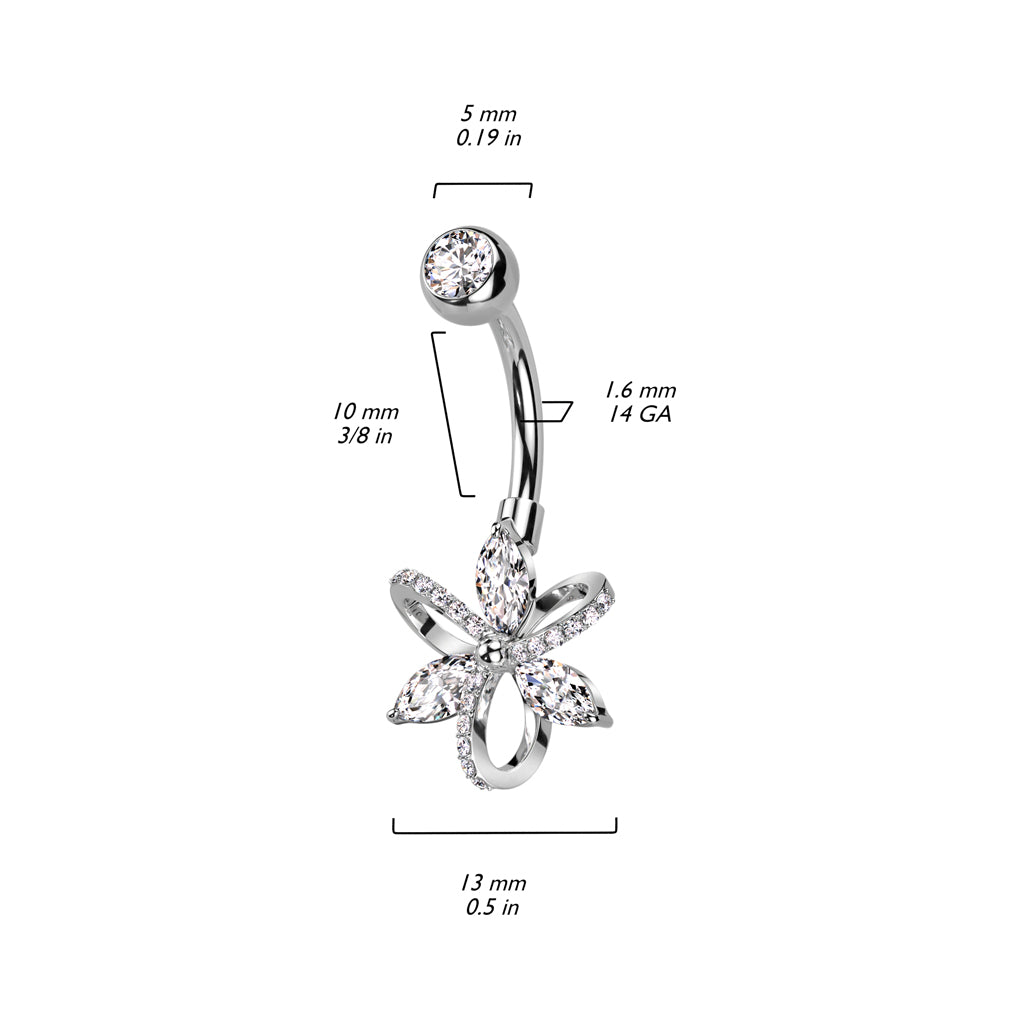 1pc Hollow Paved CZ Gem Flower Belly Button Ring Pierced Navel Gold Plated Naval