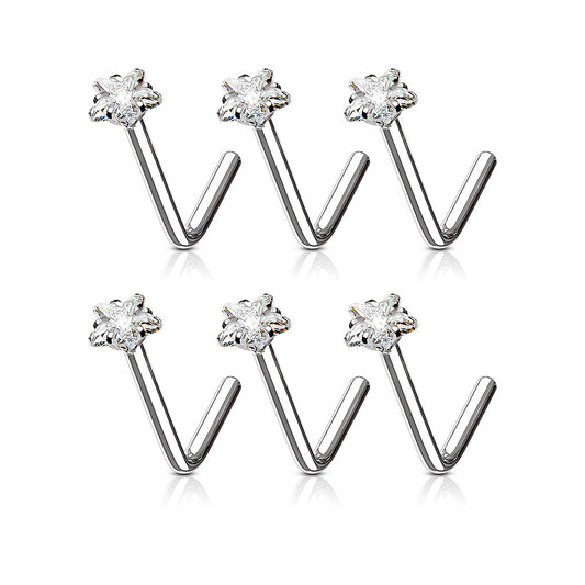10pc L-Bend Prong Set Star Gem Nose Rings Studs Screws Wholesale Body Jewelry