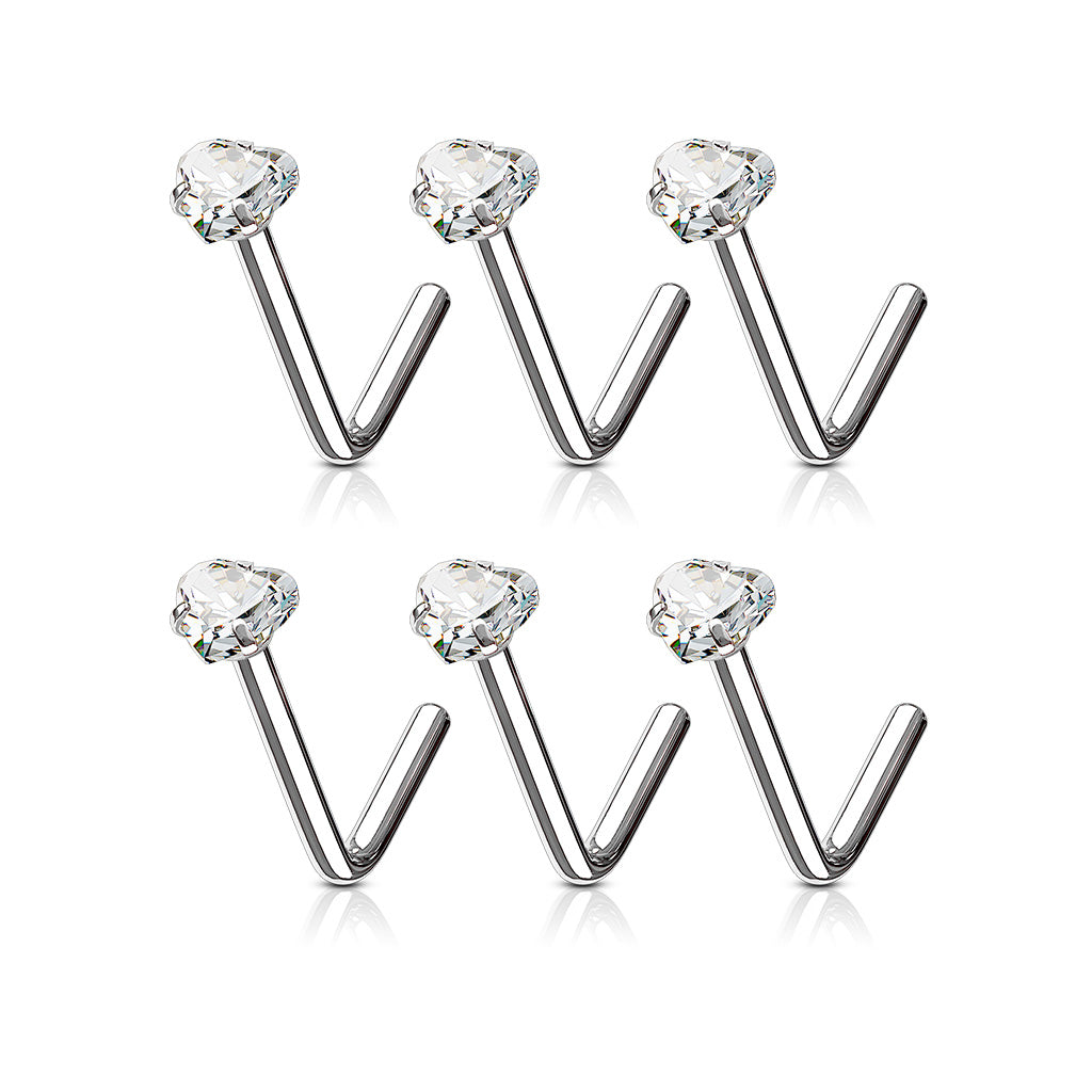 10pc L-Bend Prong Set Heart Gem Nose Rings Studs Screws Wholesale Body Jewelry