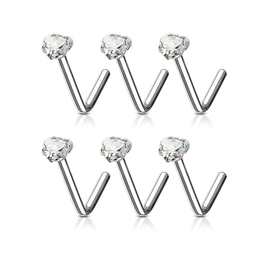10pc L-Bend Prong Set Heart Gem Nose Rings Studs Screws Wholesale Body Jewelry